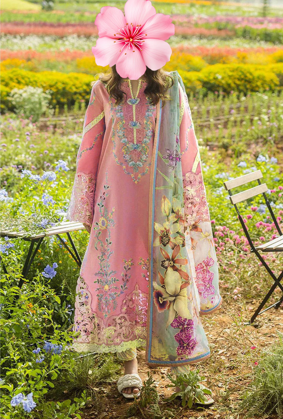 3pc Unstitched Pure Lawn Heavy Embroidered Suit