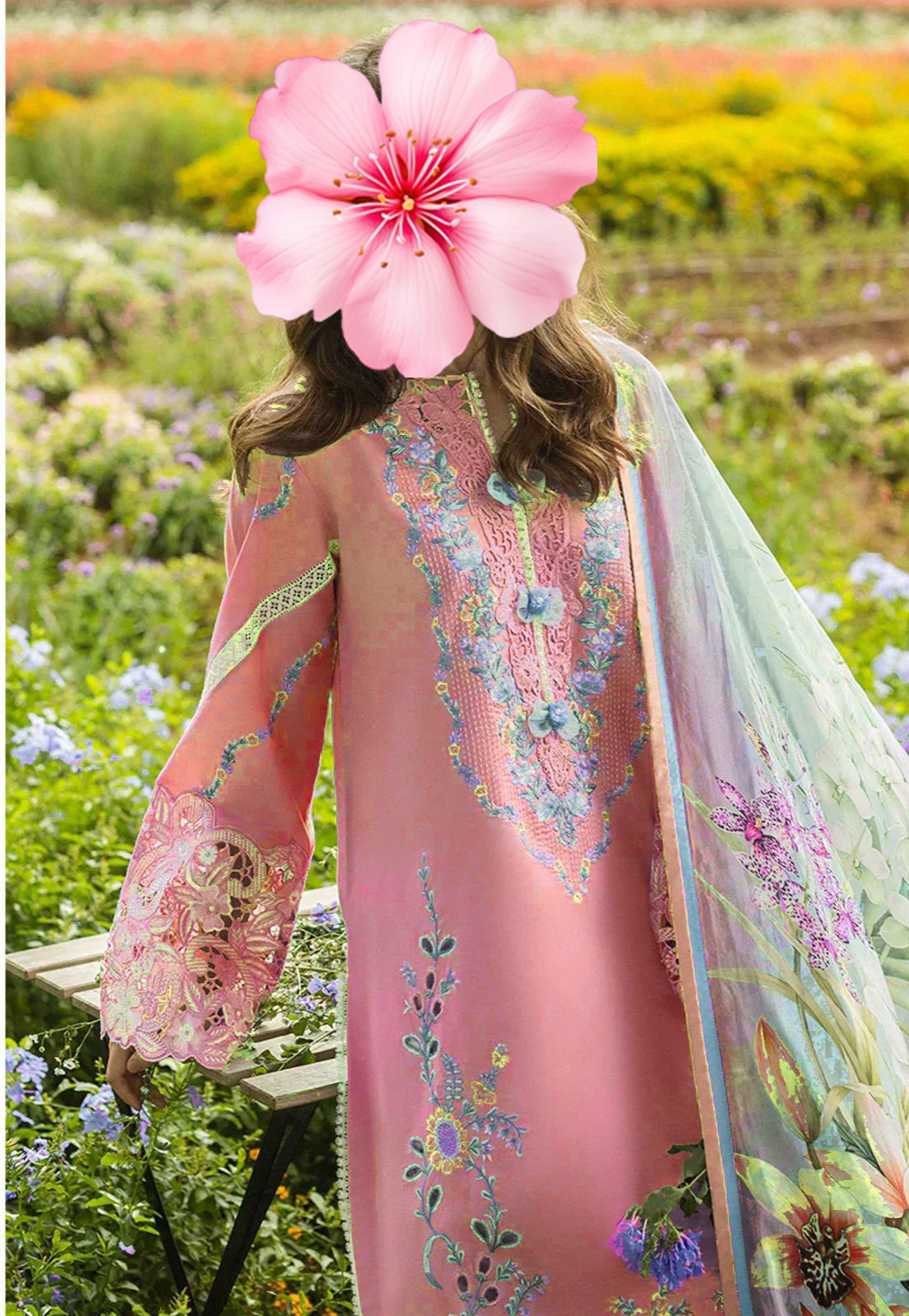 3pc Unstitched Pure Lawn Heavy Embroidered Suit