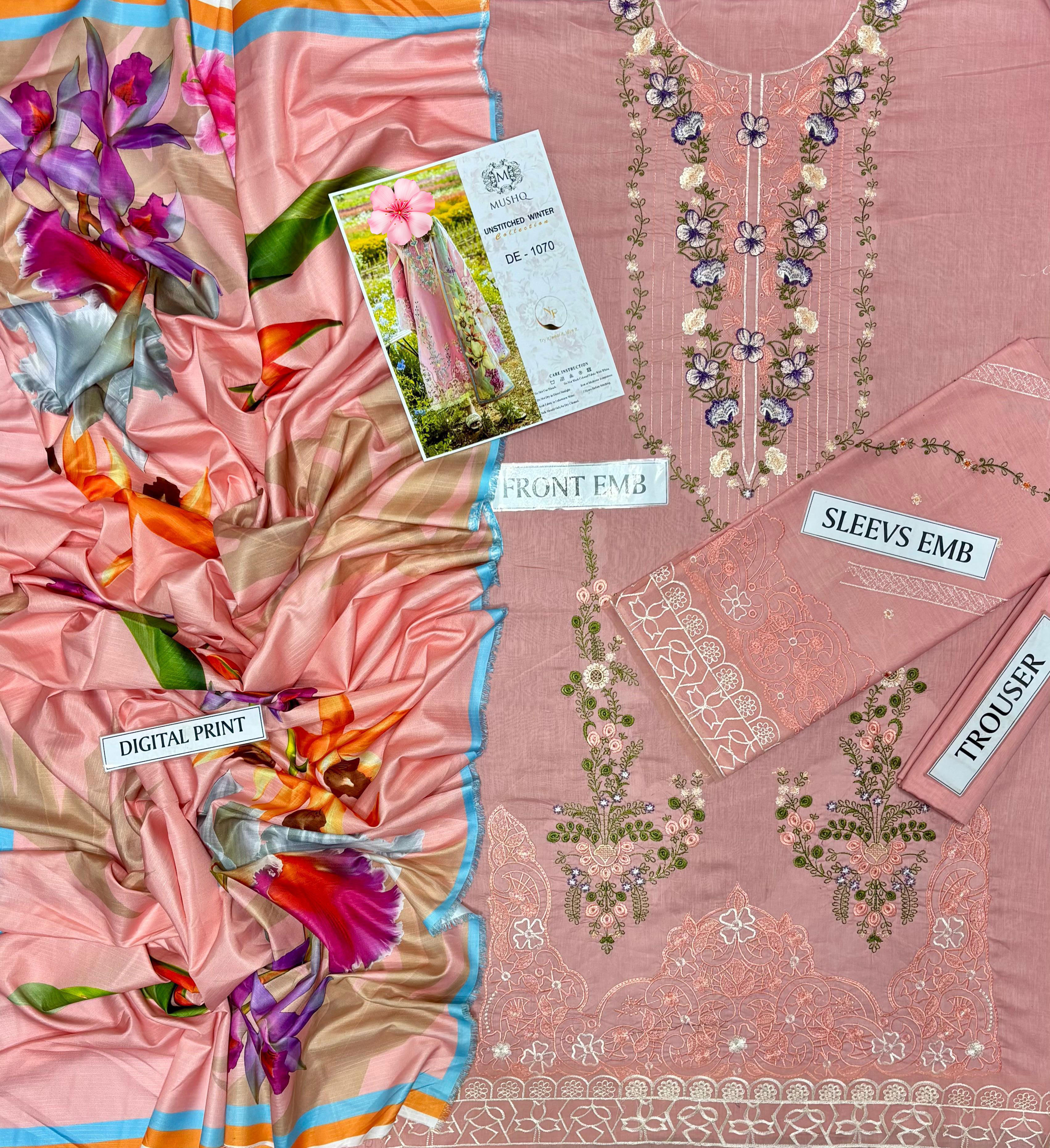 3pc Unstitched Pure Lawn Heavy Embroidered Suit