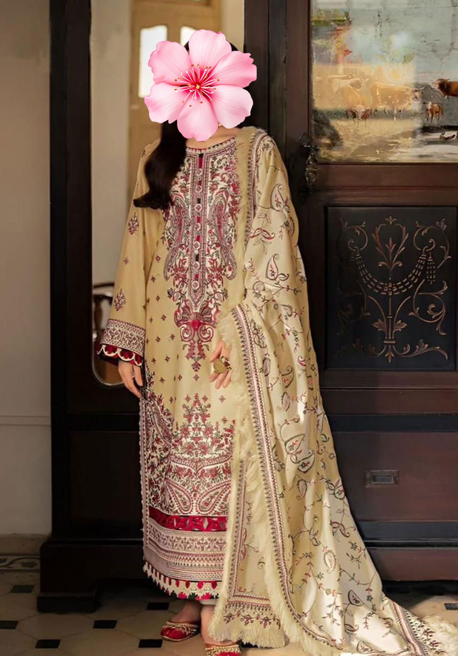 3pc Unstitched Pure Lawn Heavy Embroidered Suit