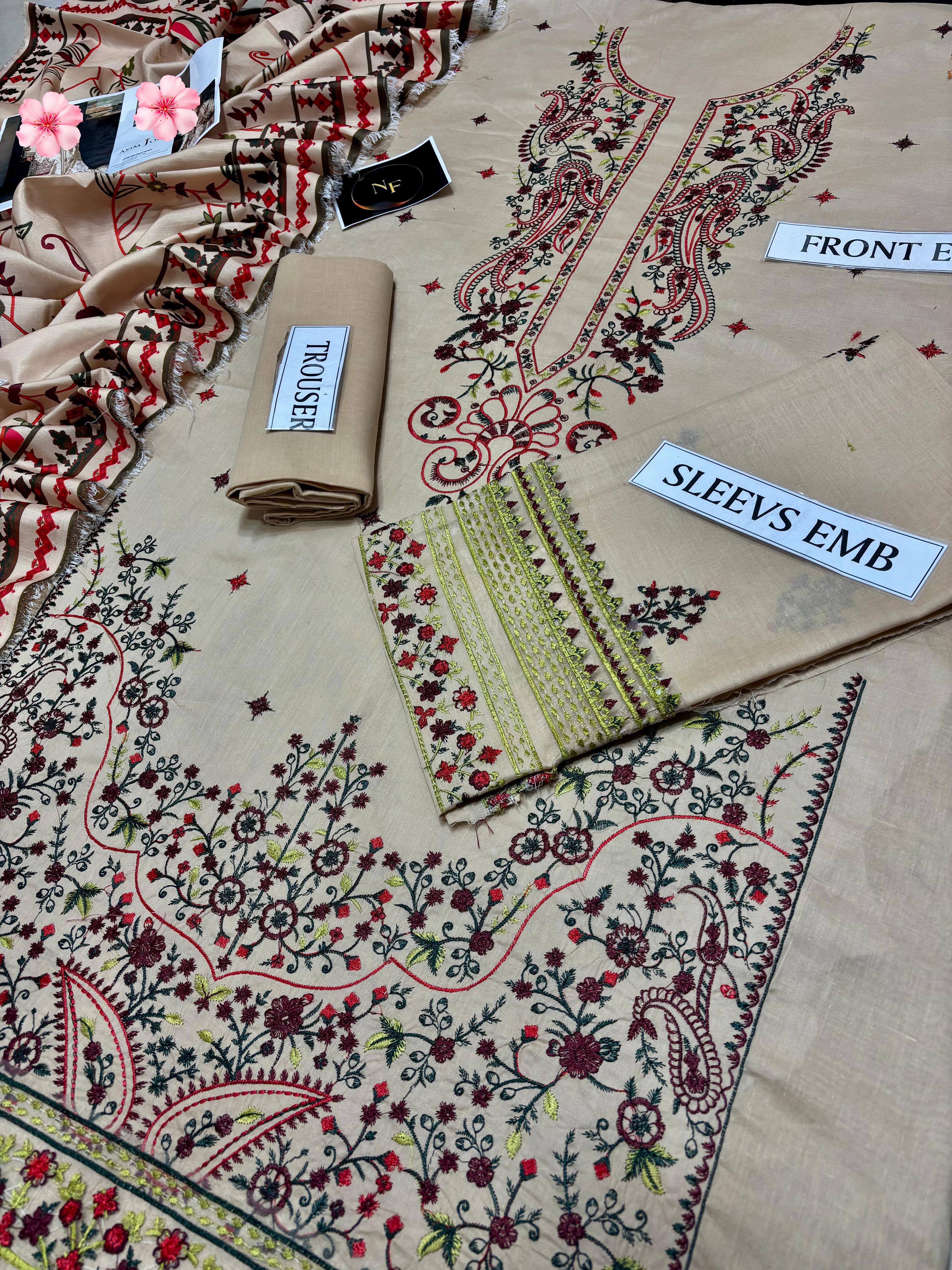 3pc Unstitched Pure Lawn Heavy Embroidered Suit