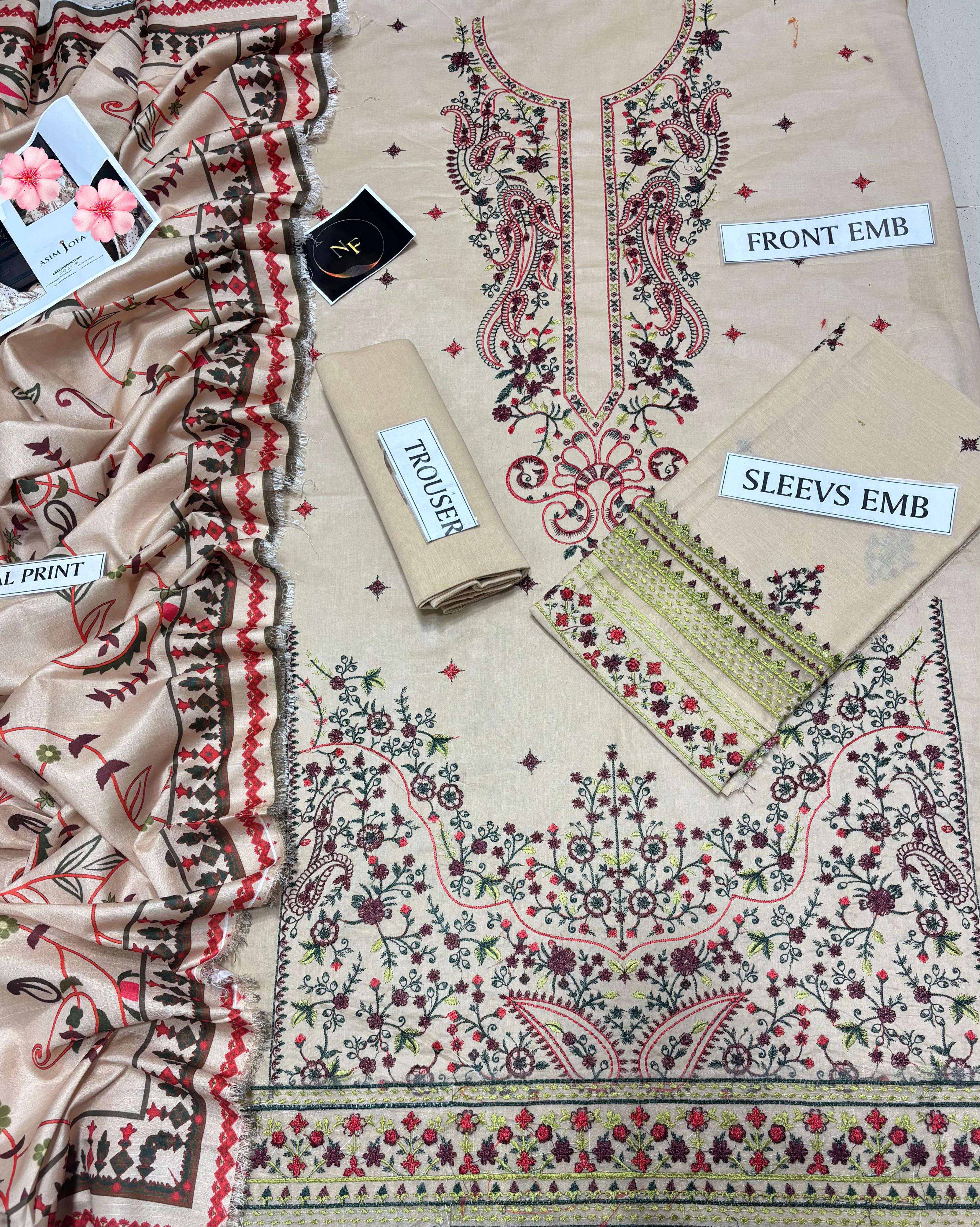 3pc Unstitched Pure Lawn Heavy Embroidered Suit