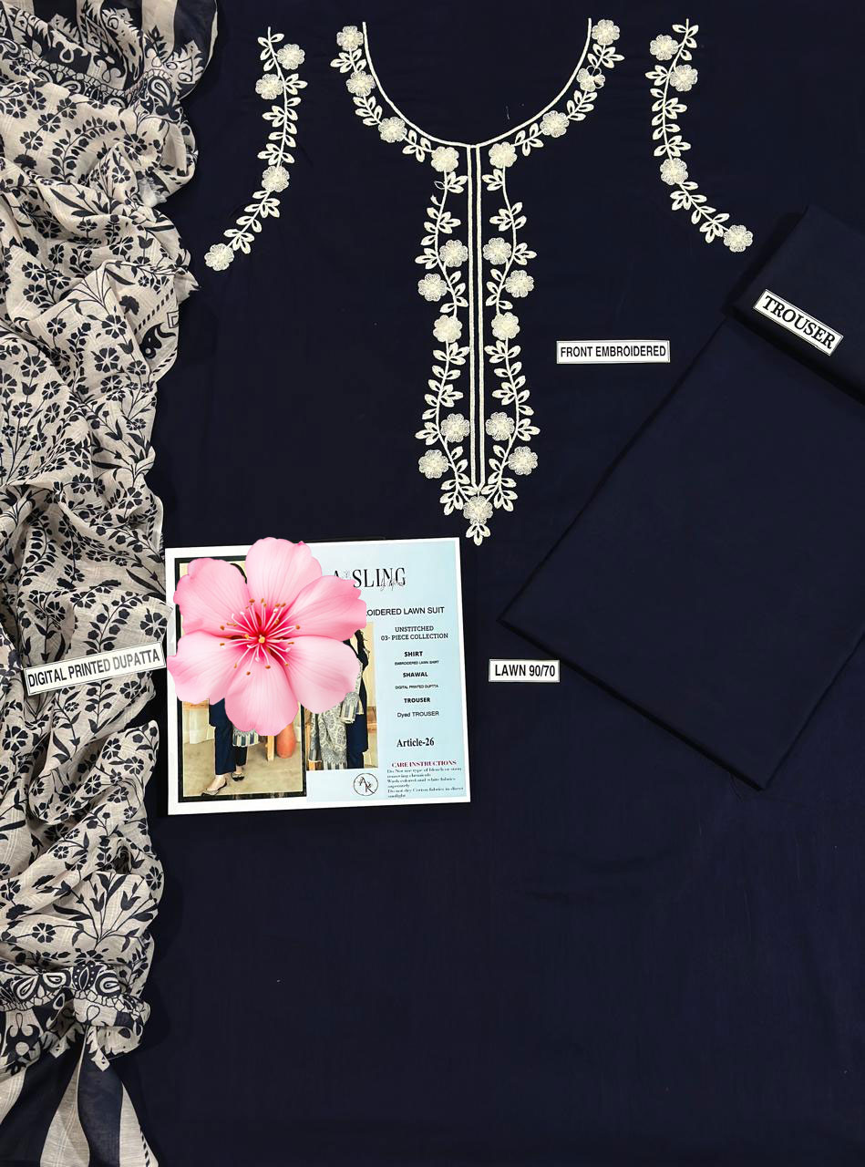 3pc Unstitched Pure Lawn Heavy Embroidered Suit