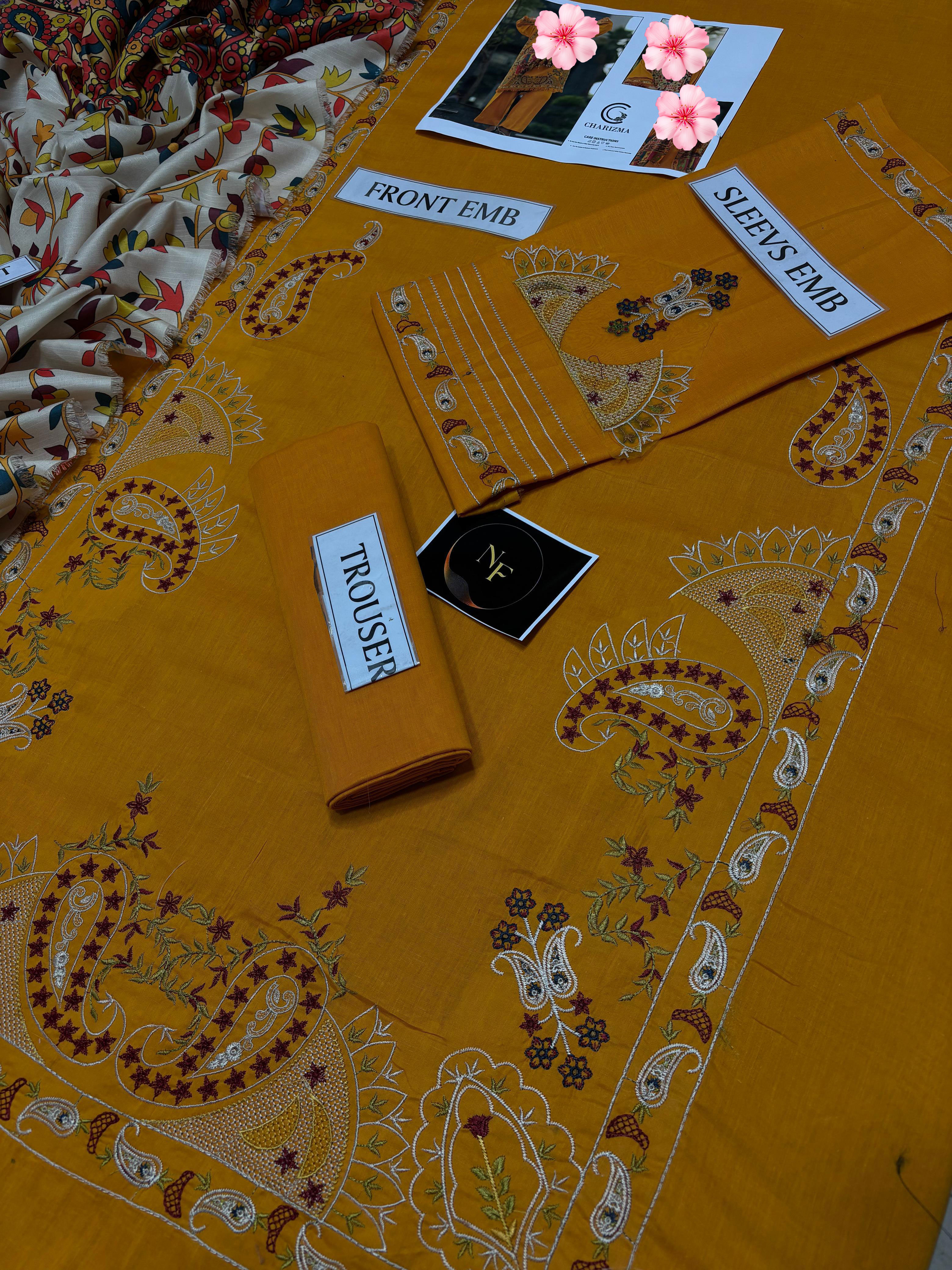 3pc Unstitched Pure Lawn Heavy Embroidered Suit