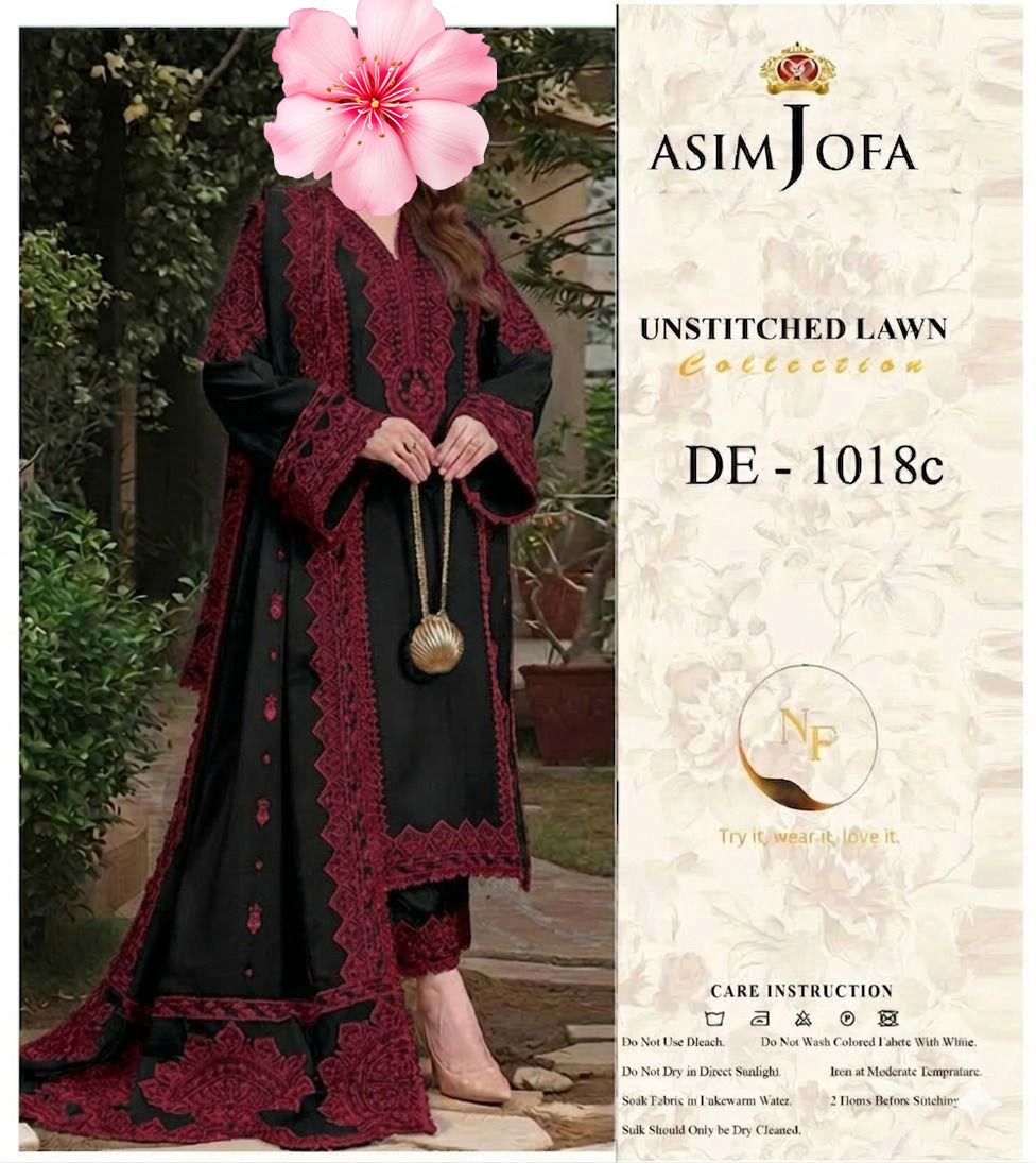 3pc Unstitched Pure Lawn Heavy Embroidered Suit
