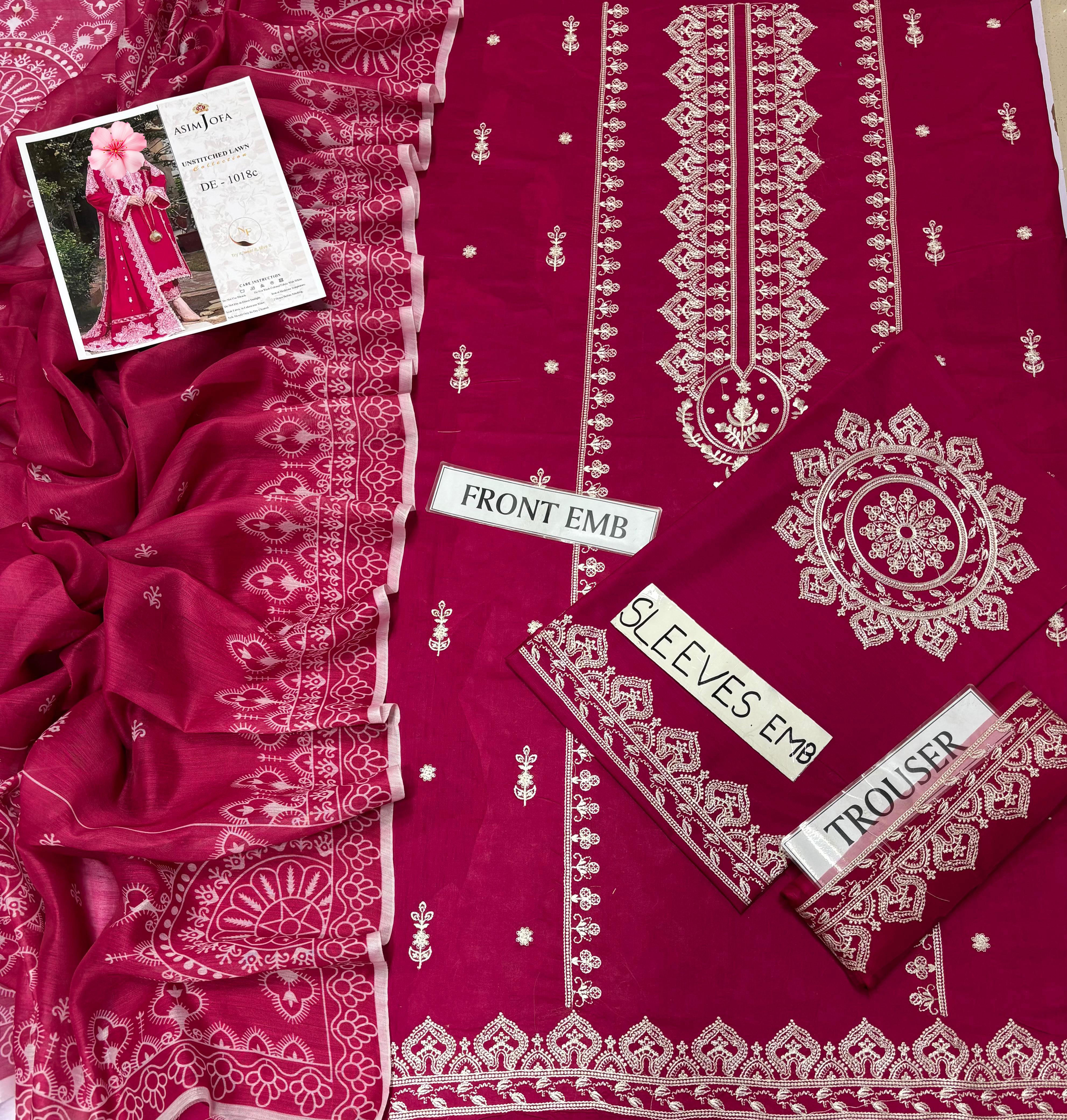 3pc Unstitched Pure Lawn Heavy Embroidered Suit