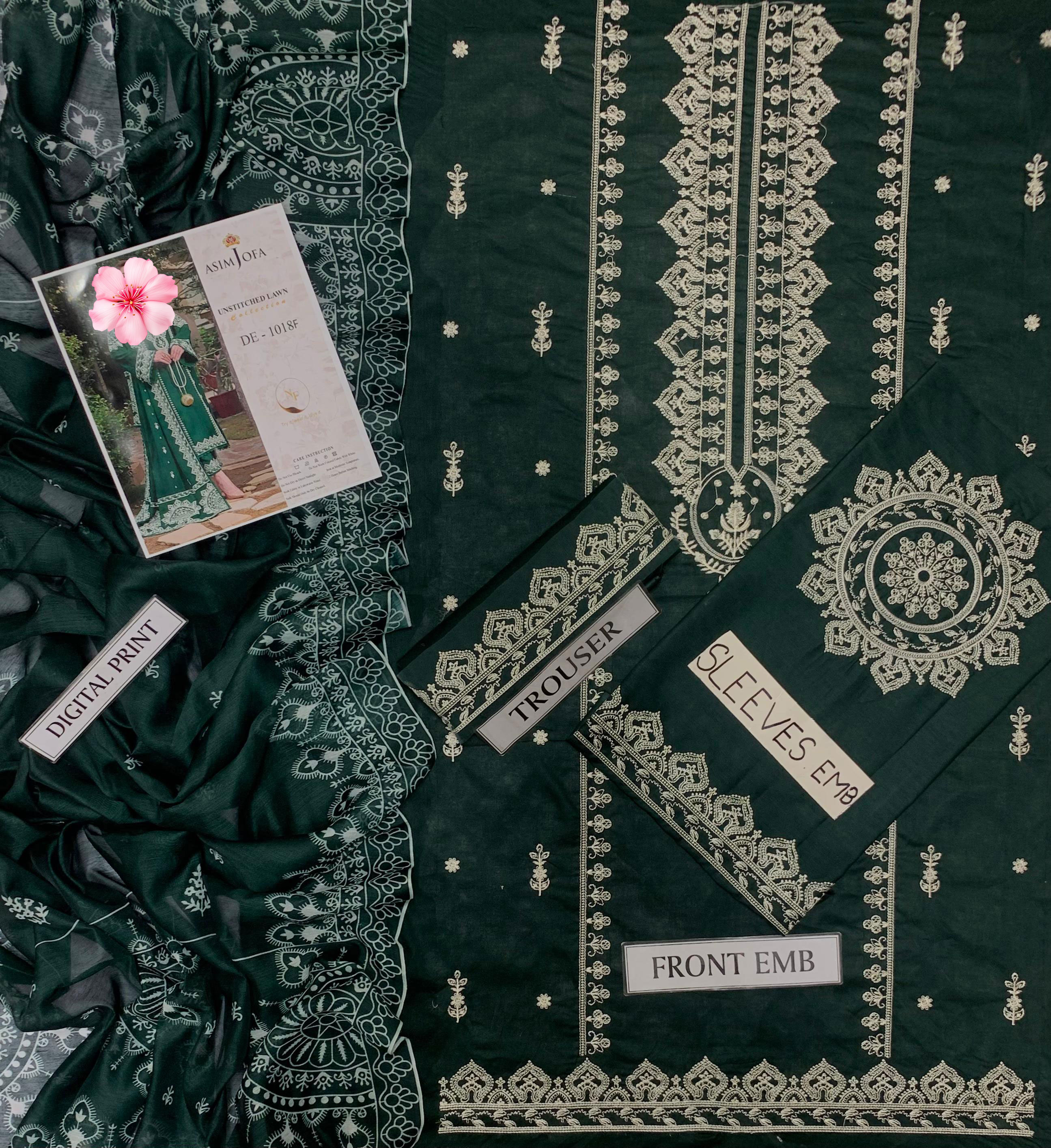 3pc Unstitched Pure Lawn Heavy Embroidered Suit