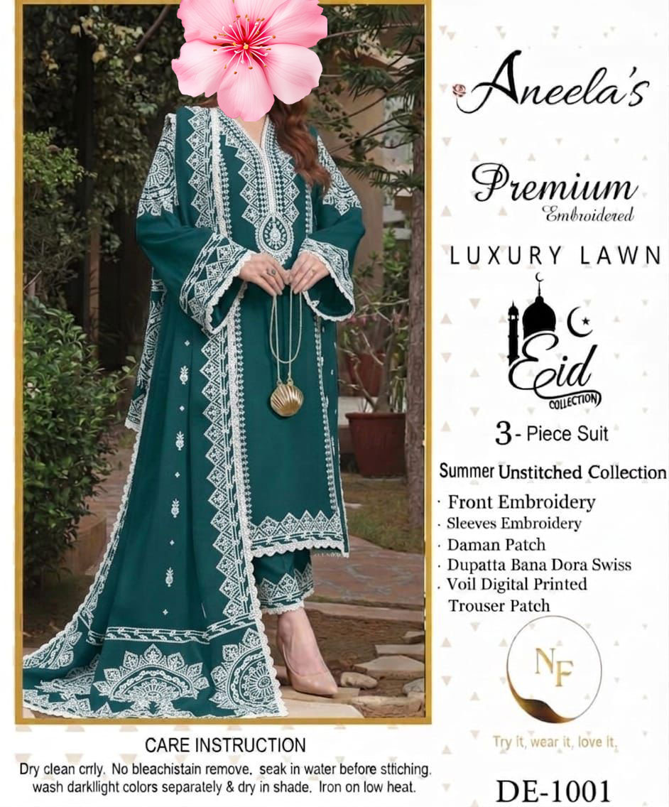 3pc Unstitched Pure Lawn Heavy Embroidered Suit
