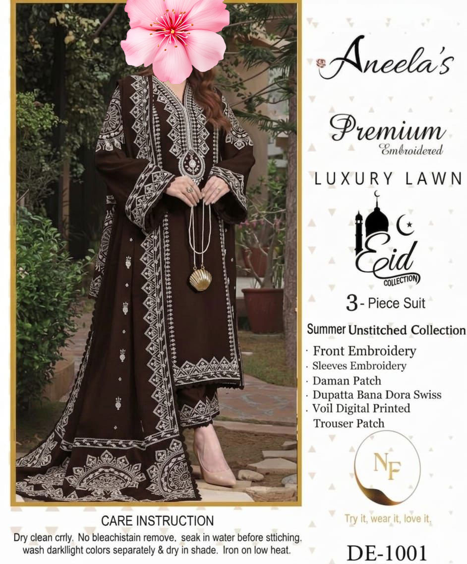 3pc Unstitched Pure Lawn Heavy Embroidered Suit