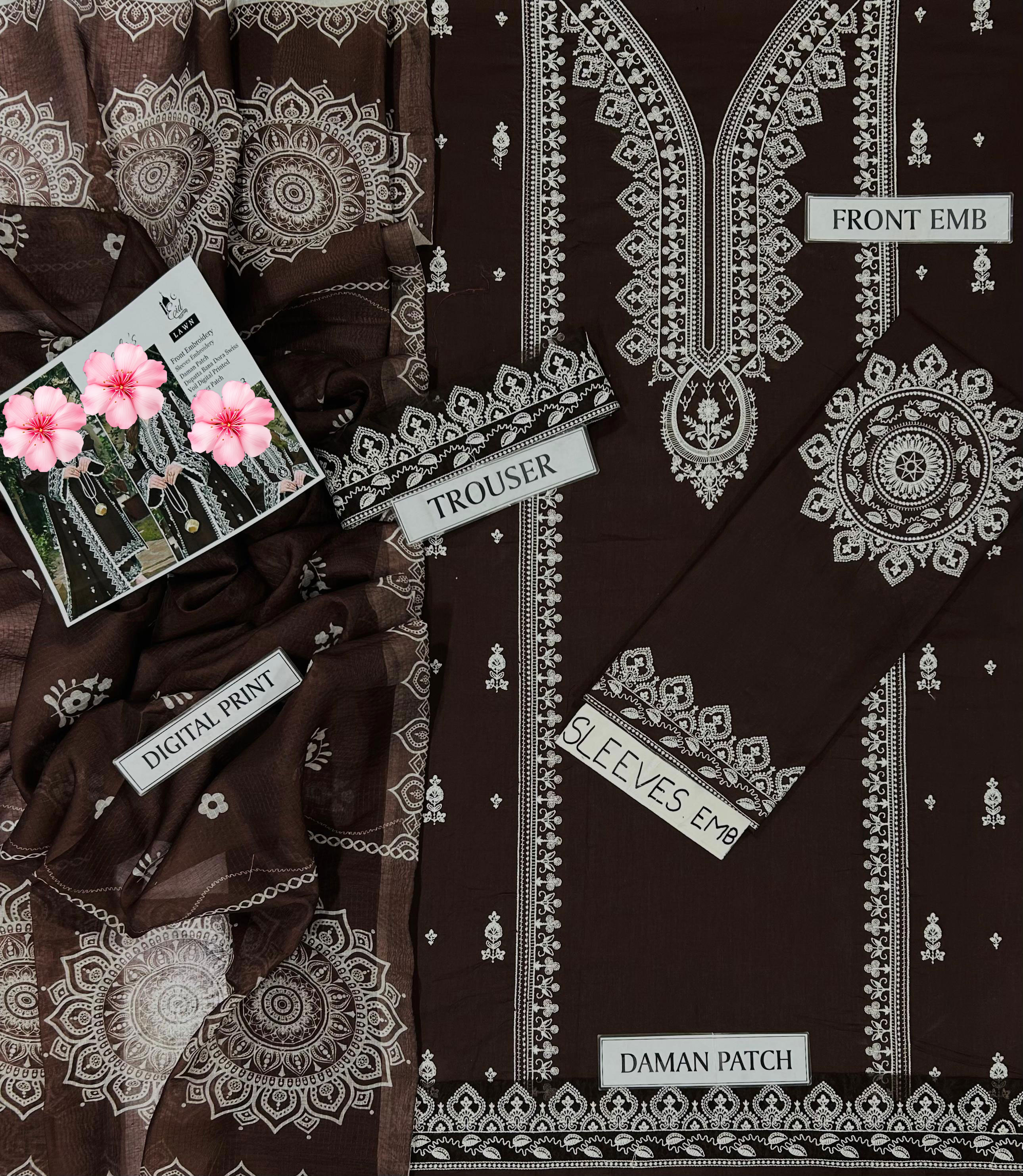 3pc Unstitched Pure Lawn Heavy Embroidered Suit