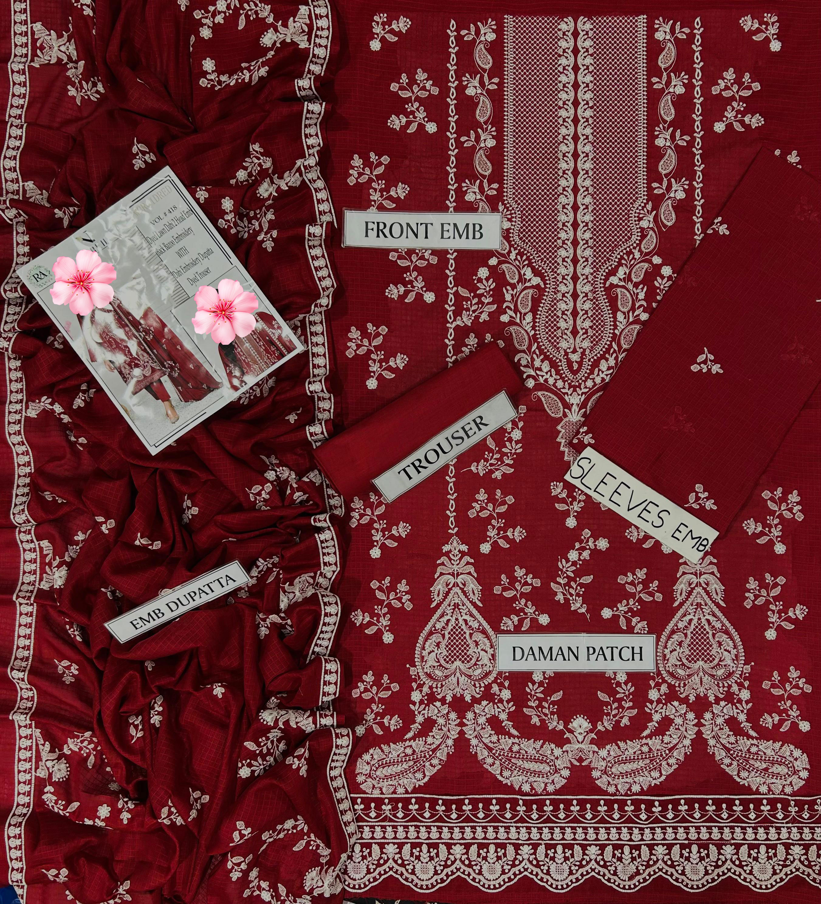 3pc Unstitched Pure Lawn Heavy Embroidered Suit