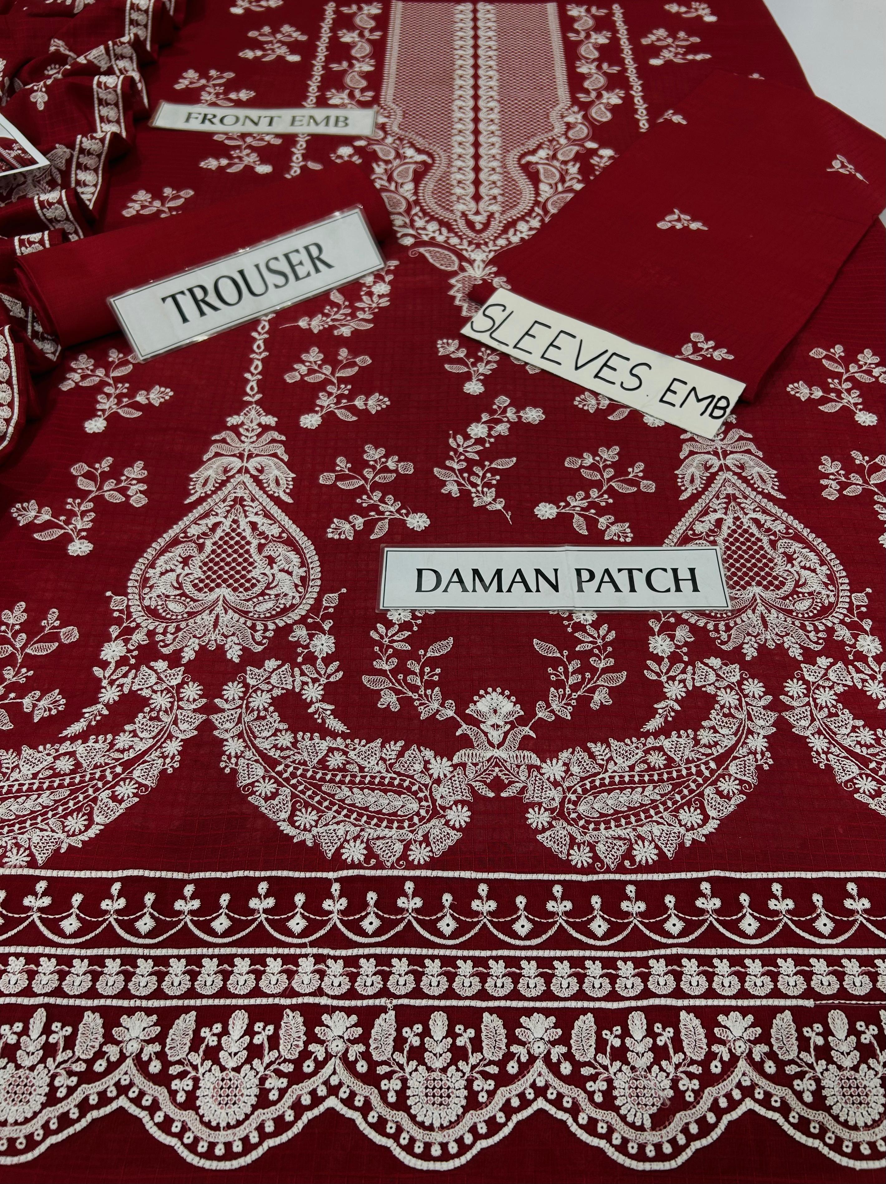 3pc Unstitched Pure Lawn Heavy Embroidered Suit