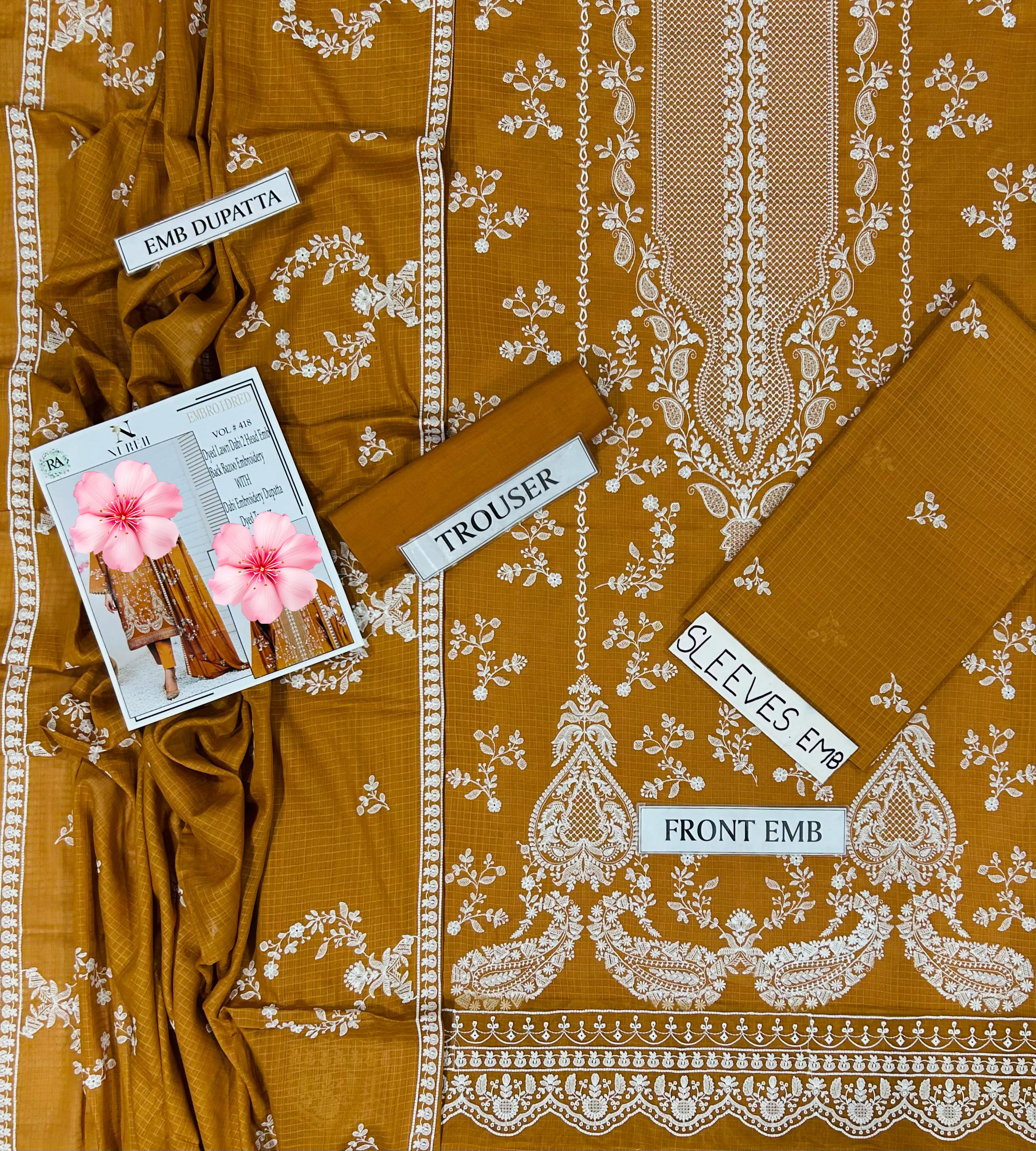 3pc Unstitched Pure Lawn Heavy Embroidered Suit