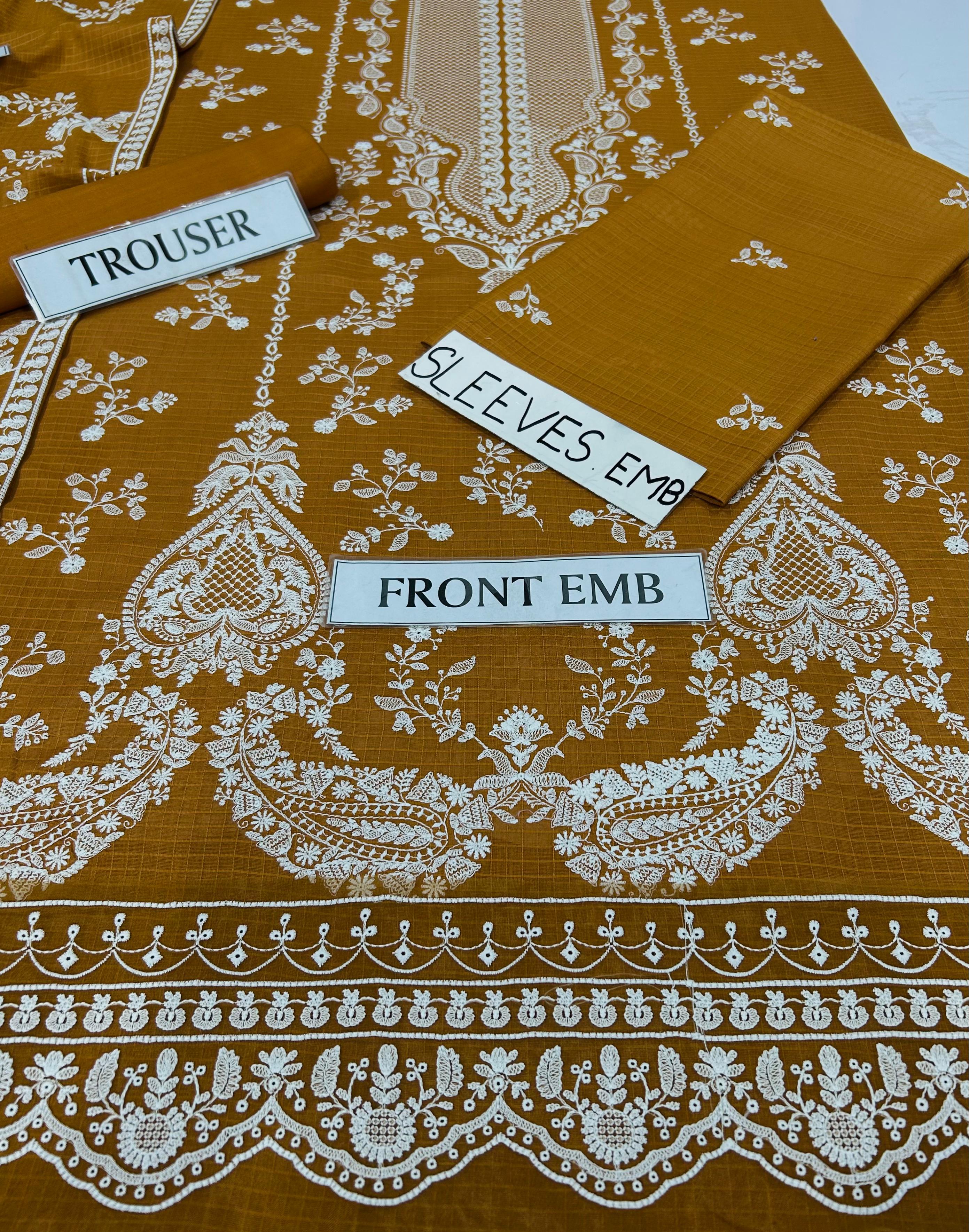 3pc Unstitched Pure Lawn Heavy Embroidered Suit