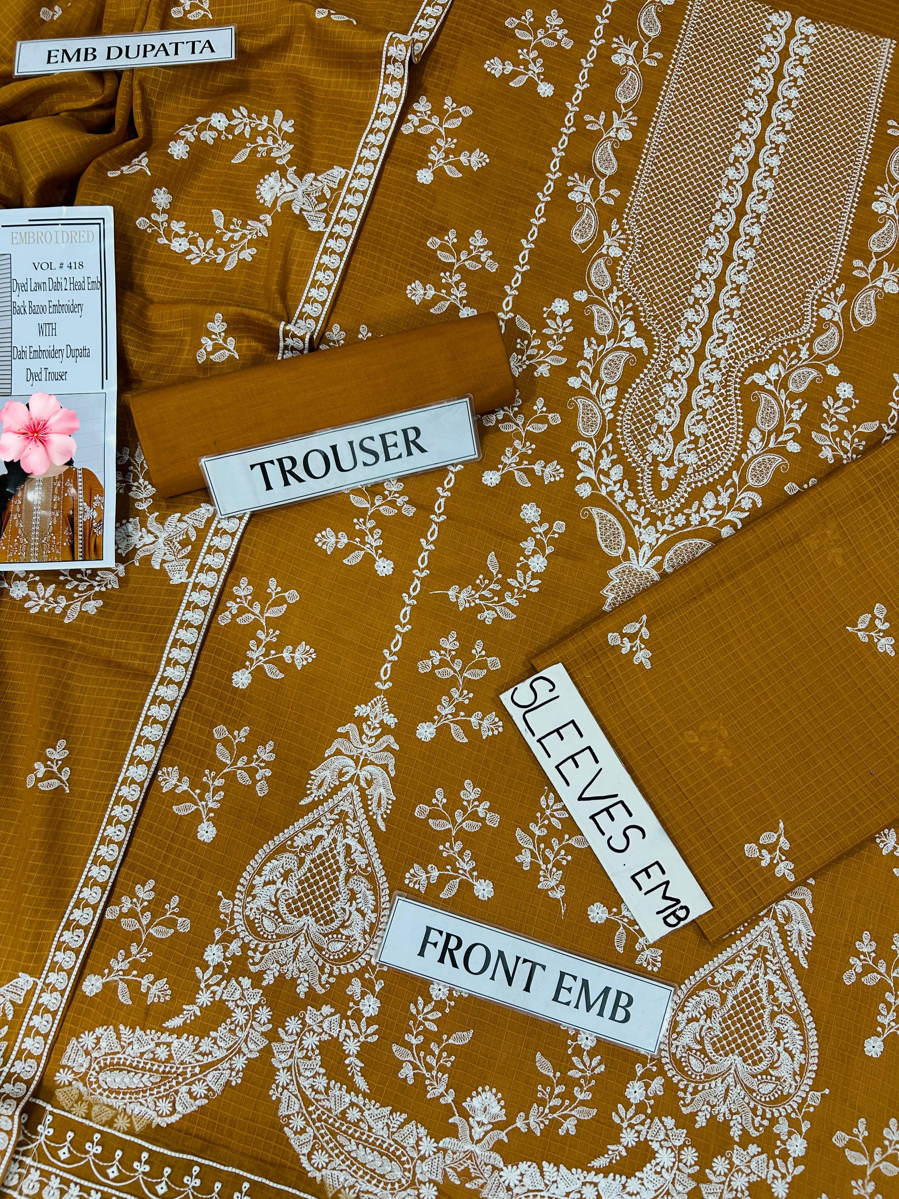3pc Unstitched Pure Lawn Heavy Embroidered Suit