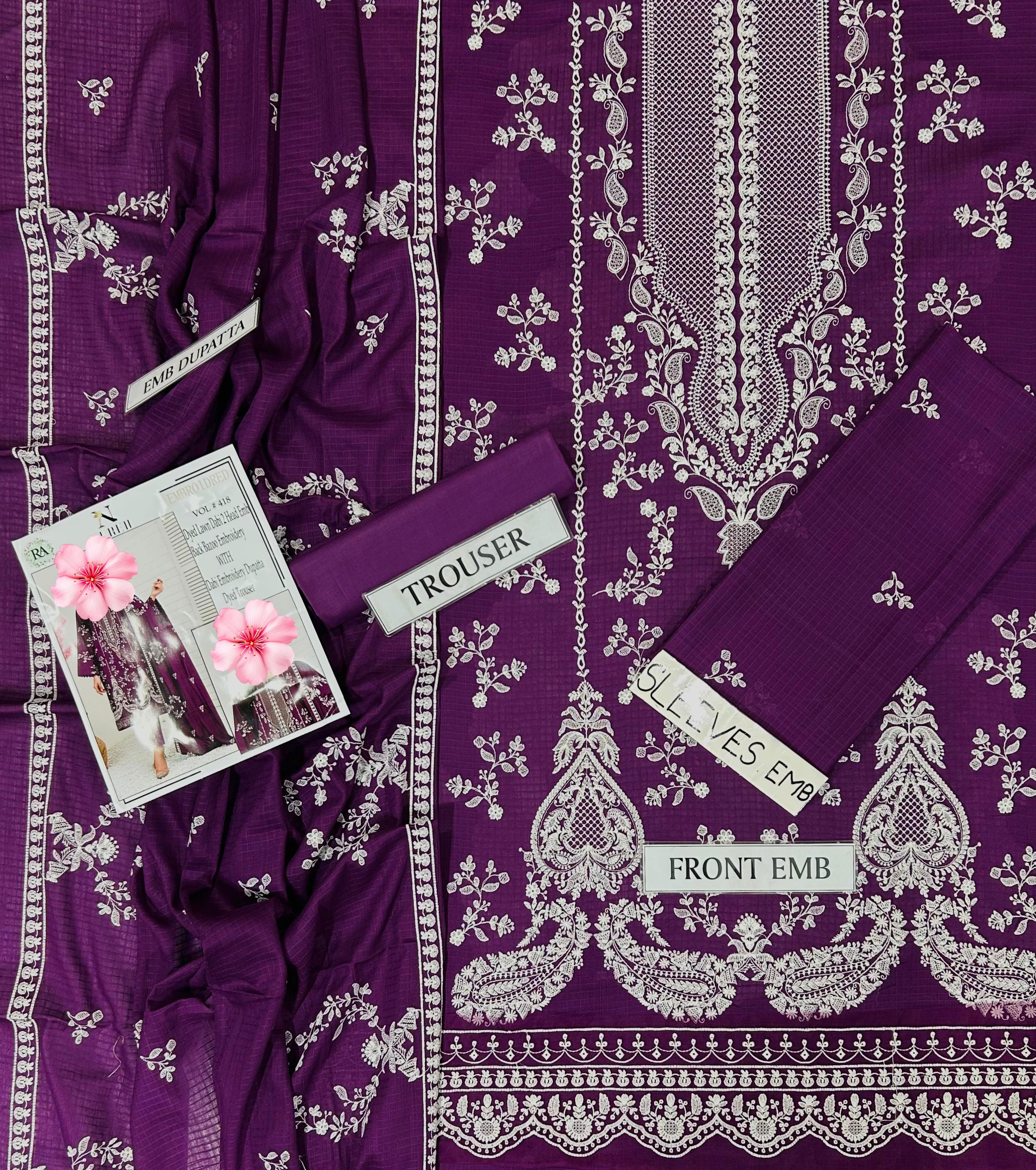 3pc Unstitched Pure Lawn Heavy Embroidered Suit