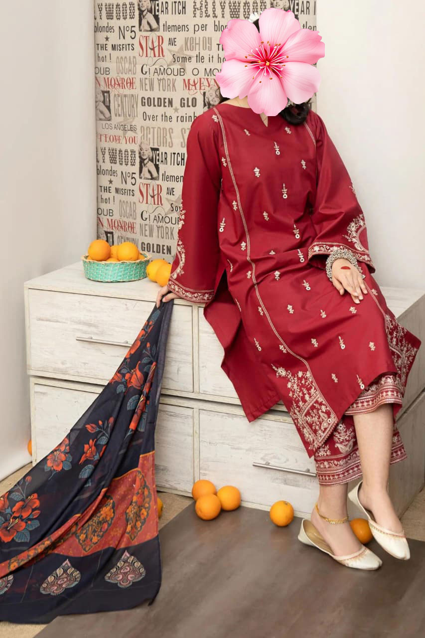 3pc Unstitched Pure Lawn Heavy Embroidered Suit