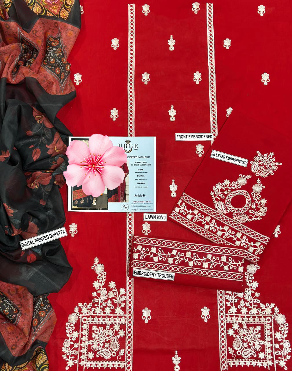 3pc Unstitched Pure Lawn Heavy Embroidered Suit