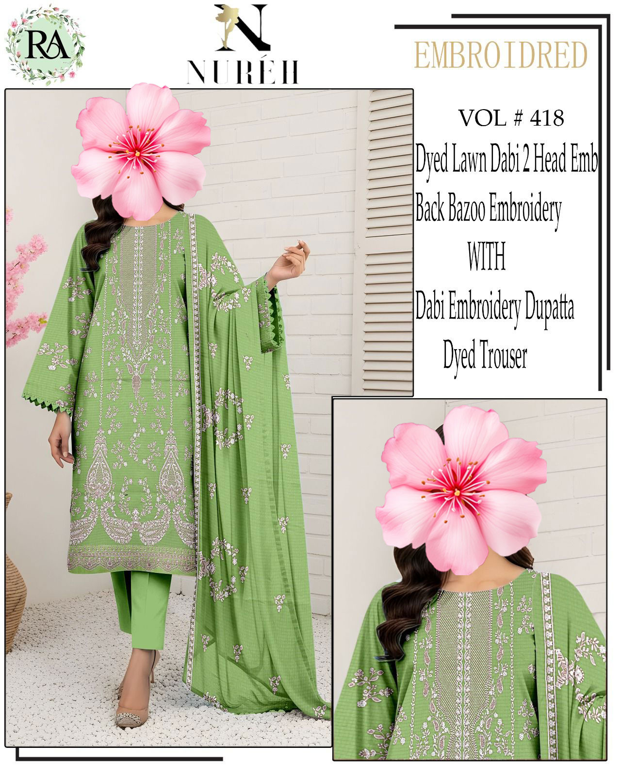 3pc Unstitched Pure Lawn Heavy Embroidered Suit