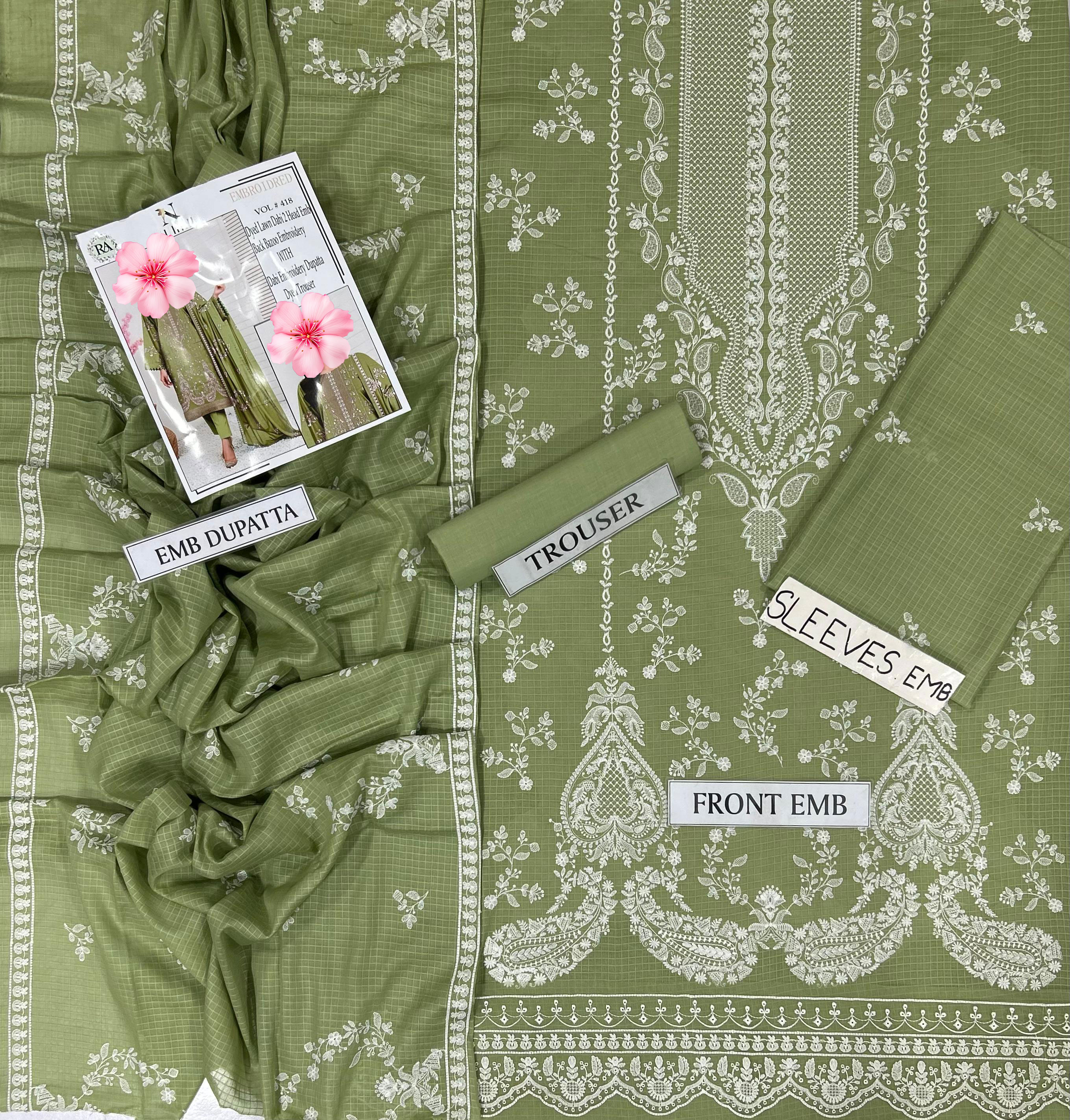 3pc Unstitched Pure Lawn Heavy Embroidered Suit