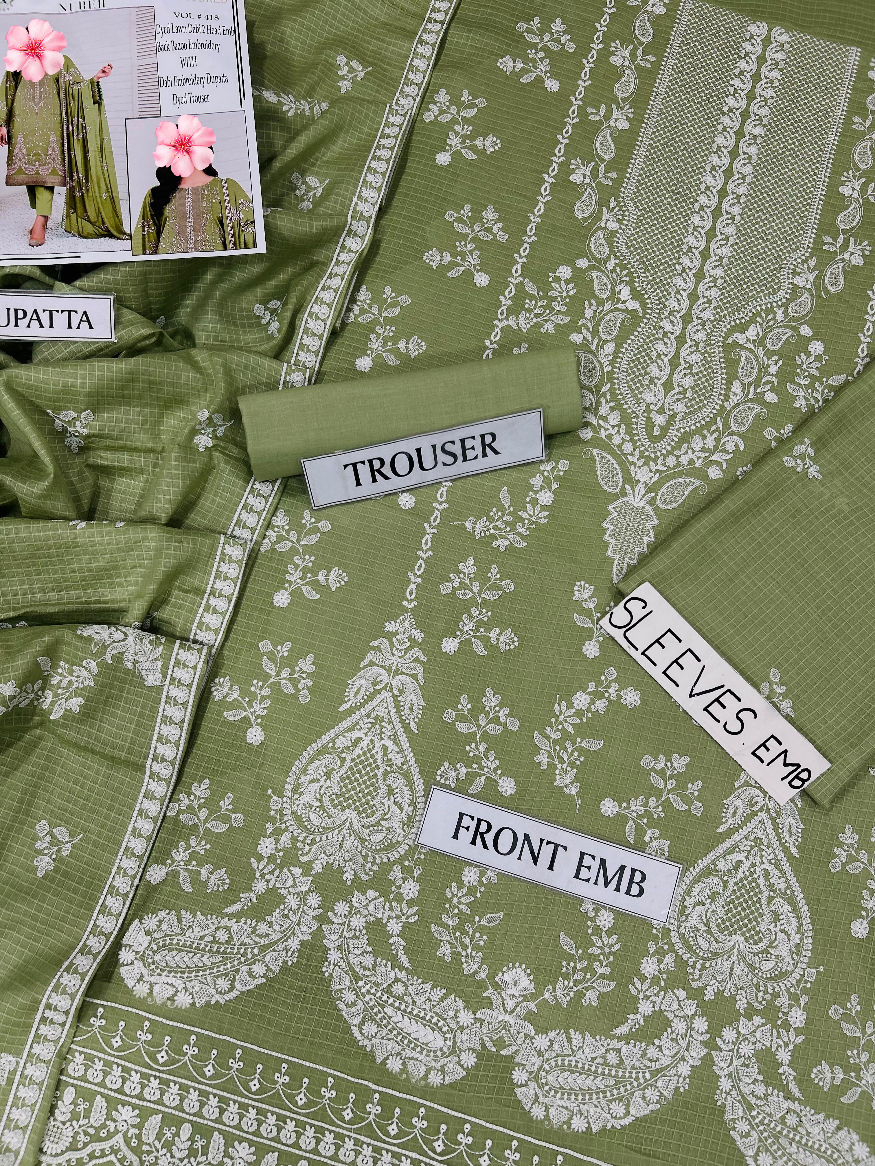 3pc Unstitched Pure Lawn Heavy Embroidered Suit