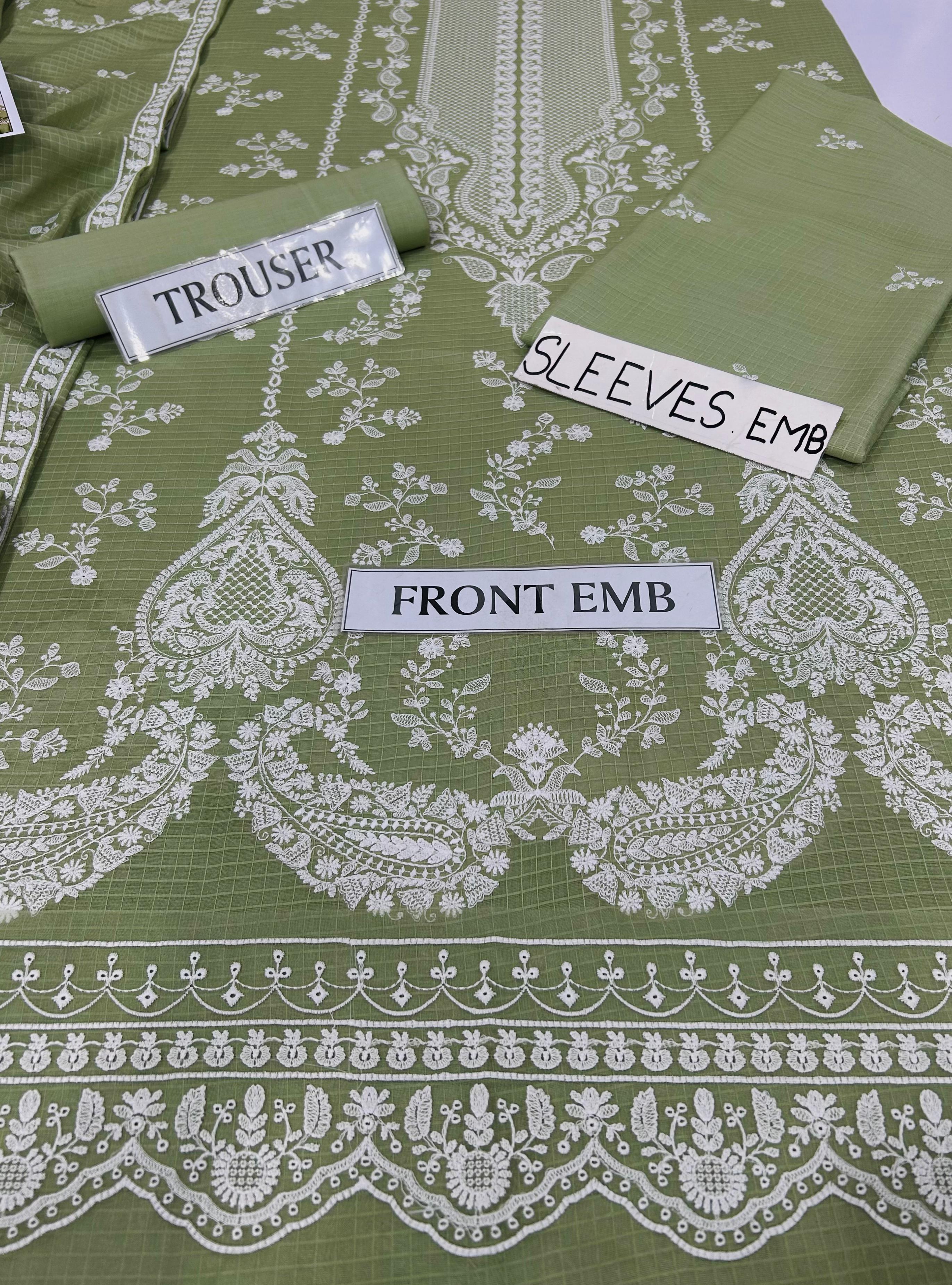 3pc Unstitched Pure Lawn Heavy Embroidered Suit