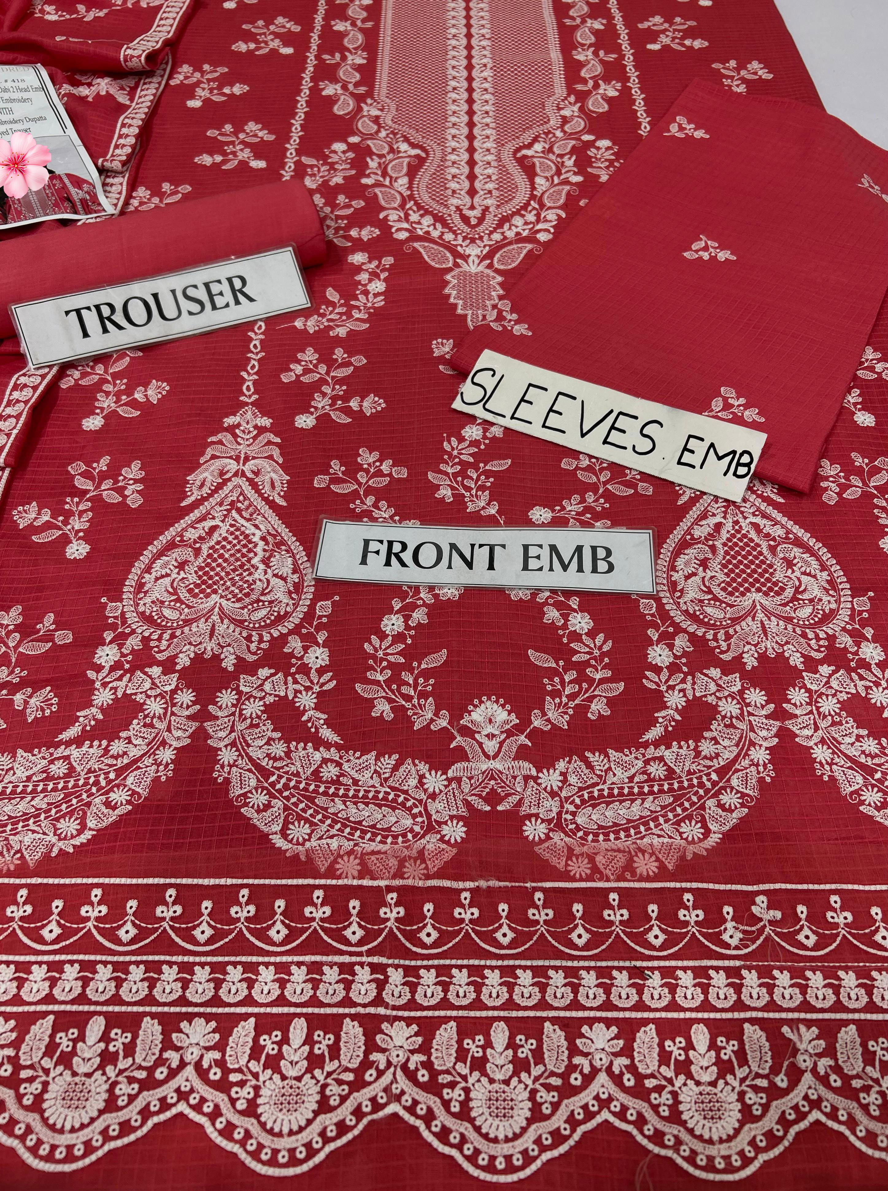 3pc Unstitched Pure Lawn Heavy Embroidered Suit
