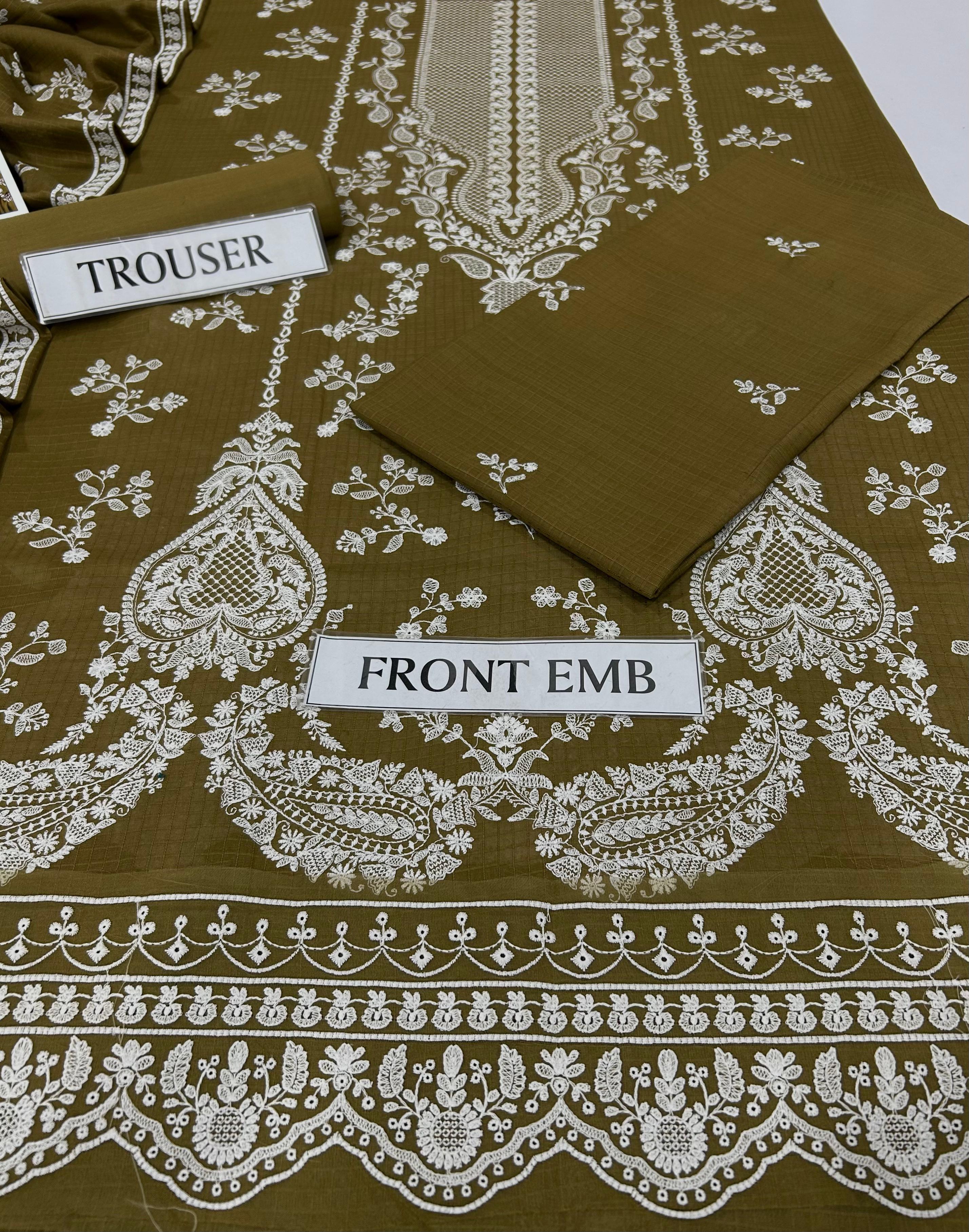 3pc Unstitched Pure Lawn Heavy Embroidered Suit