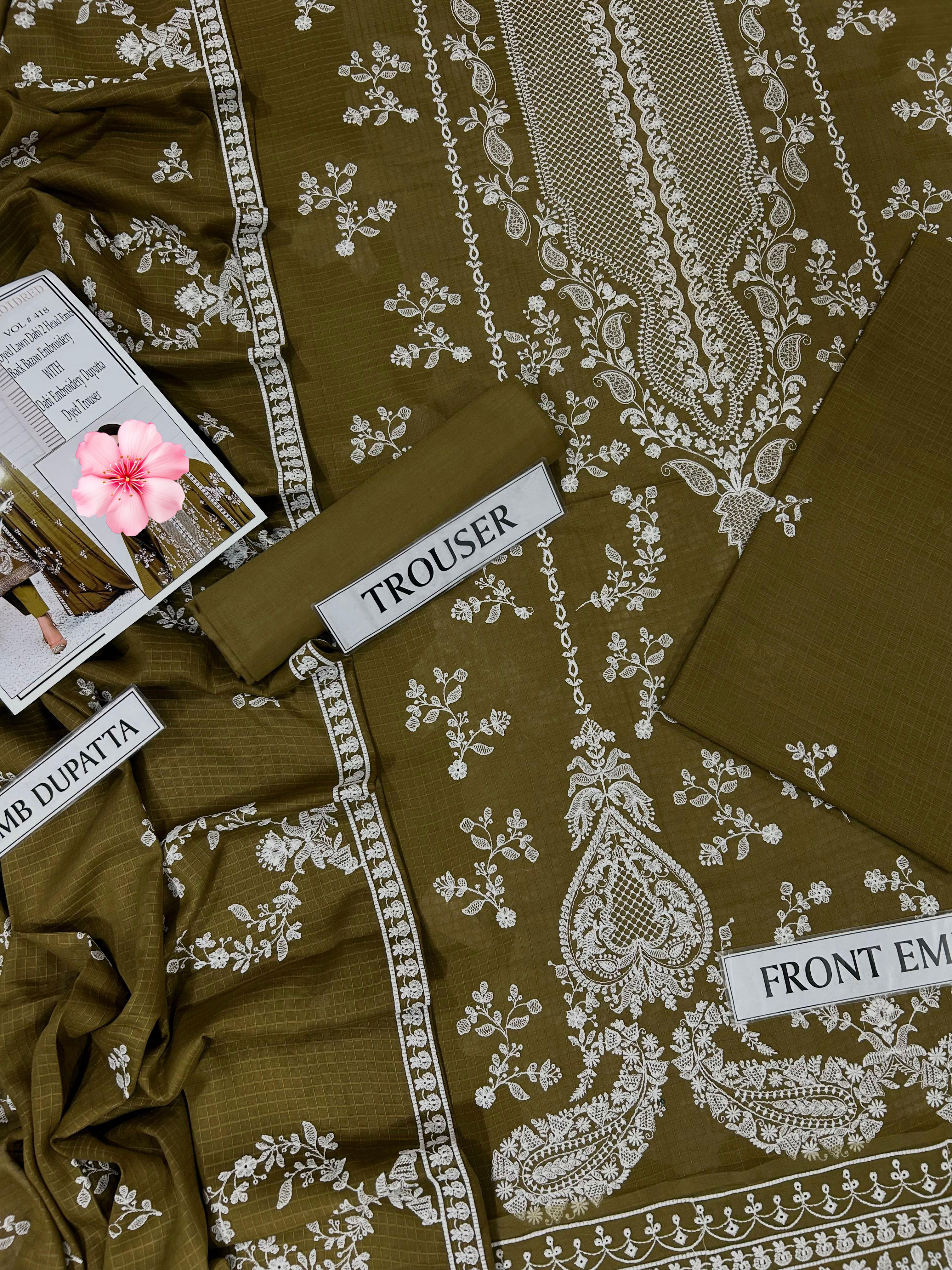 3pc Unstitched Pure Lawn Heavy Embroidered Suit