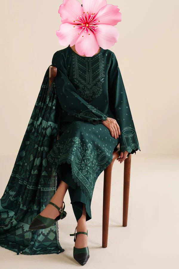 3pc Unstitched Pure Lawn Heavy Embroidered Suit