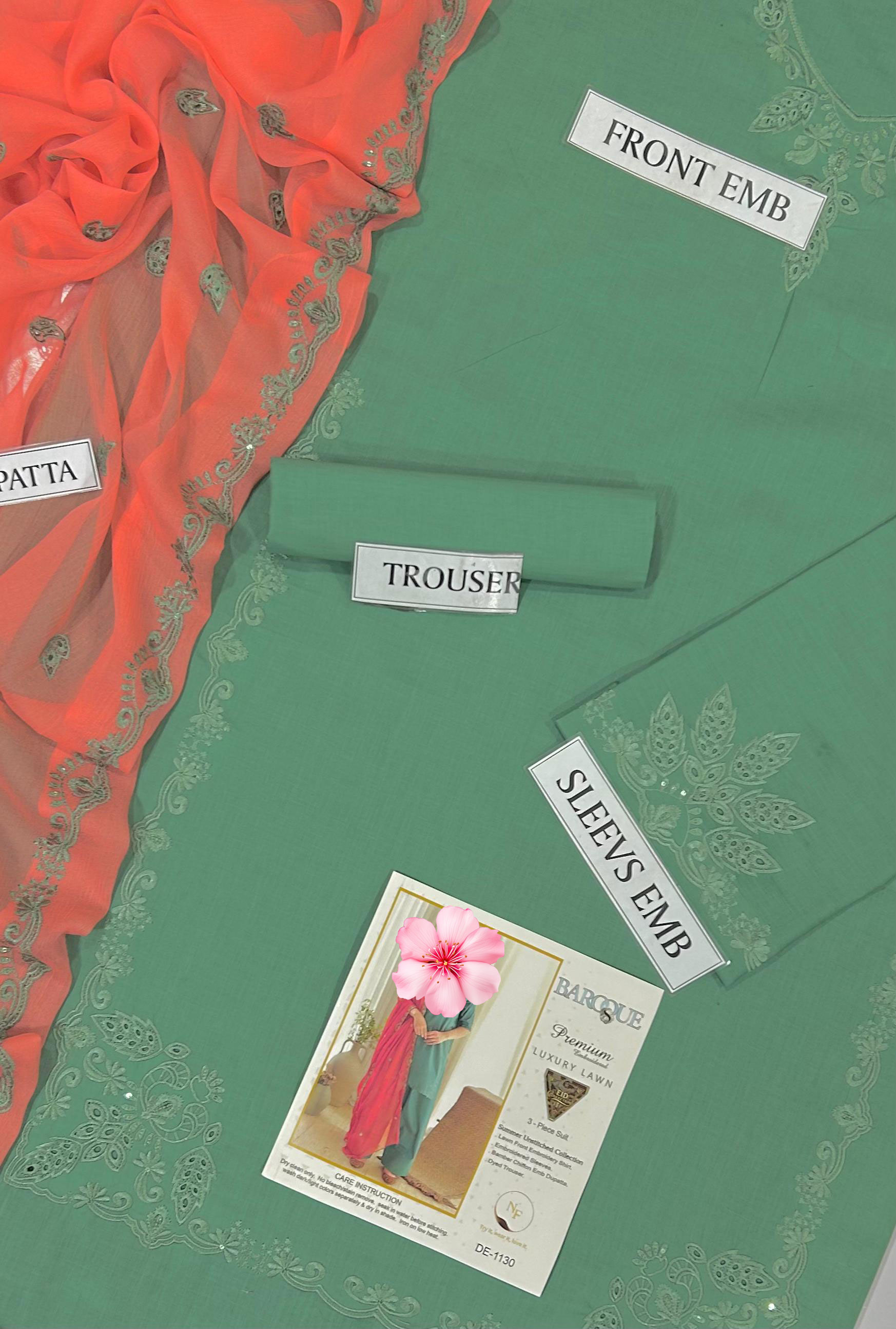 3pc Unstitched Pure Lawn Embroidered Suit