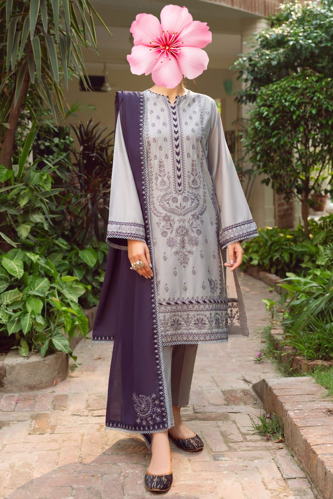 3pc Unstitched Pure Lawn Heavy Thread Embroidered Suit