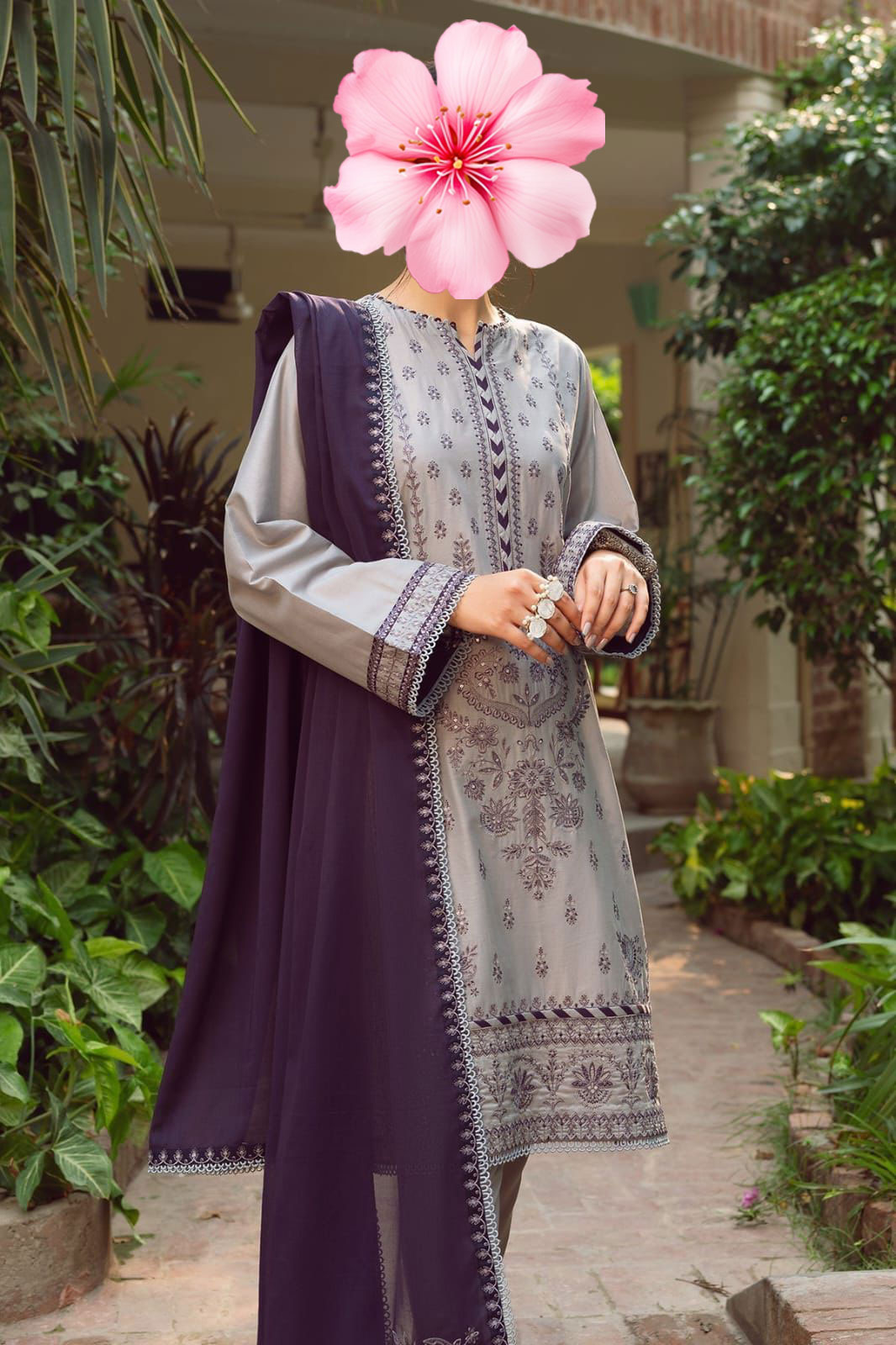 3pc Unstitched Pure Lawn Heavy Thread Embroidered Suit