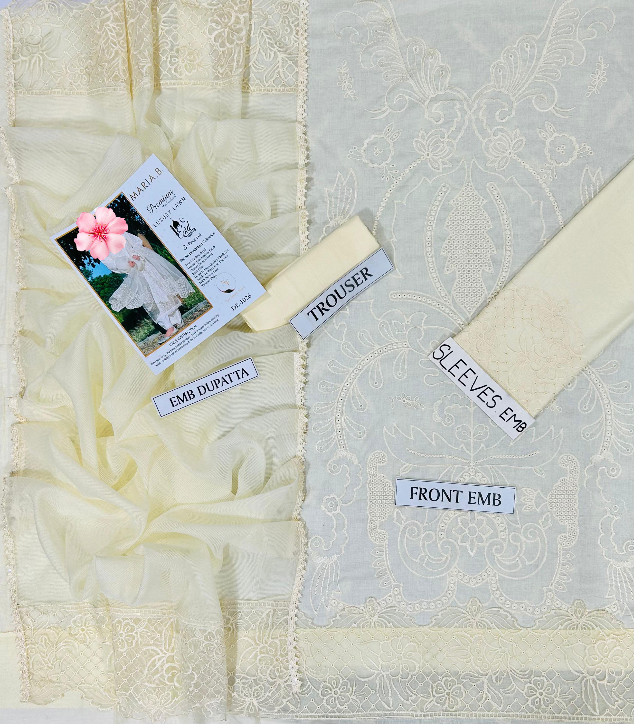3pc Unstitched Pure Lawn Heavy Embroidered Suit