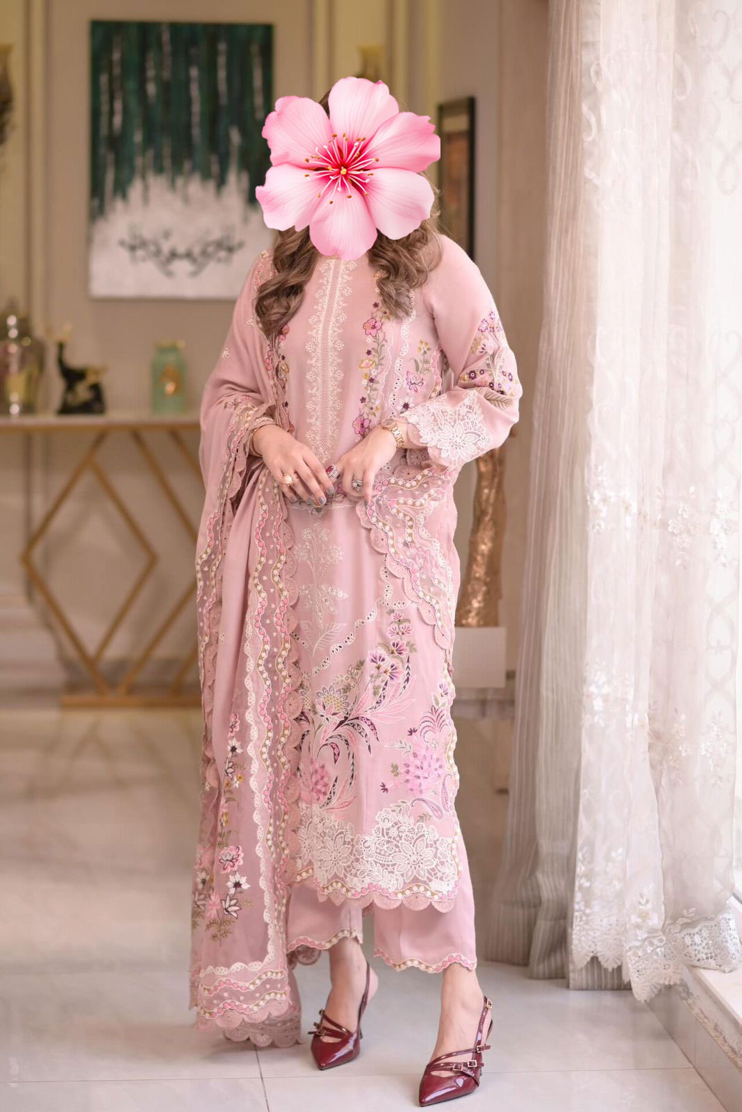 3pc Unstitched Pure Lawn Heavy Embroidered Suit