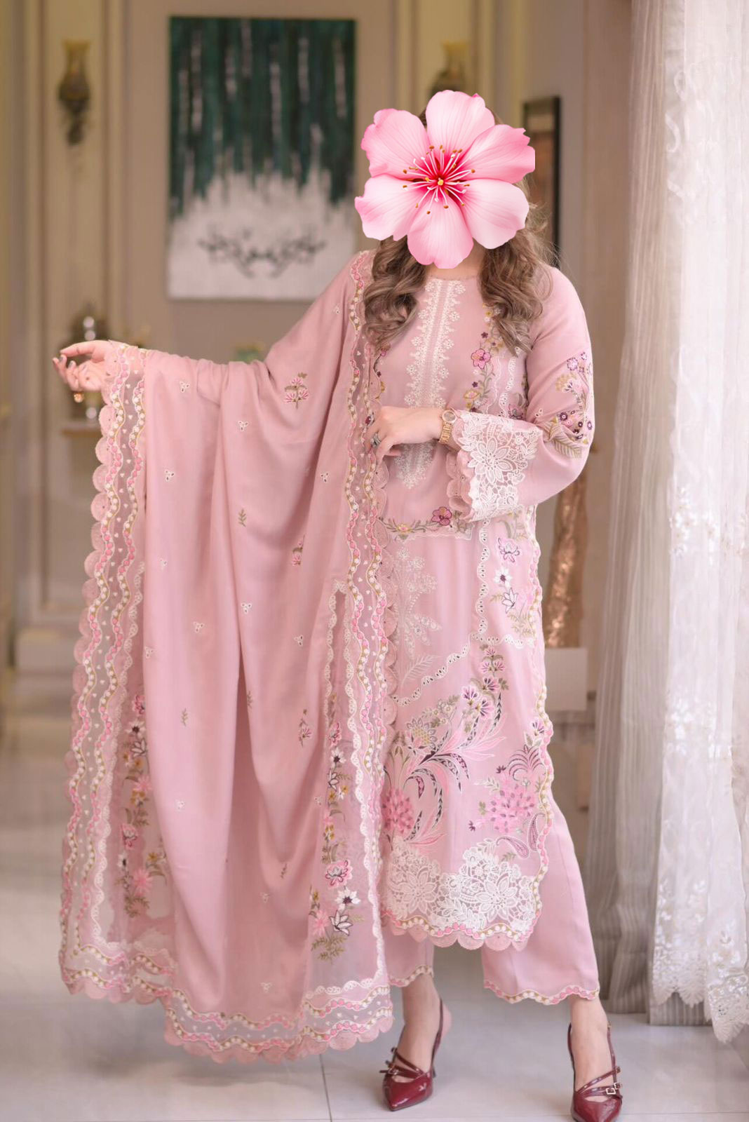 3pc Unstitched Pure Lawn Heavy Embroidered Suit