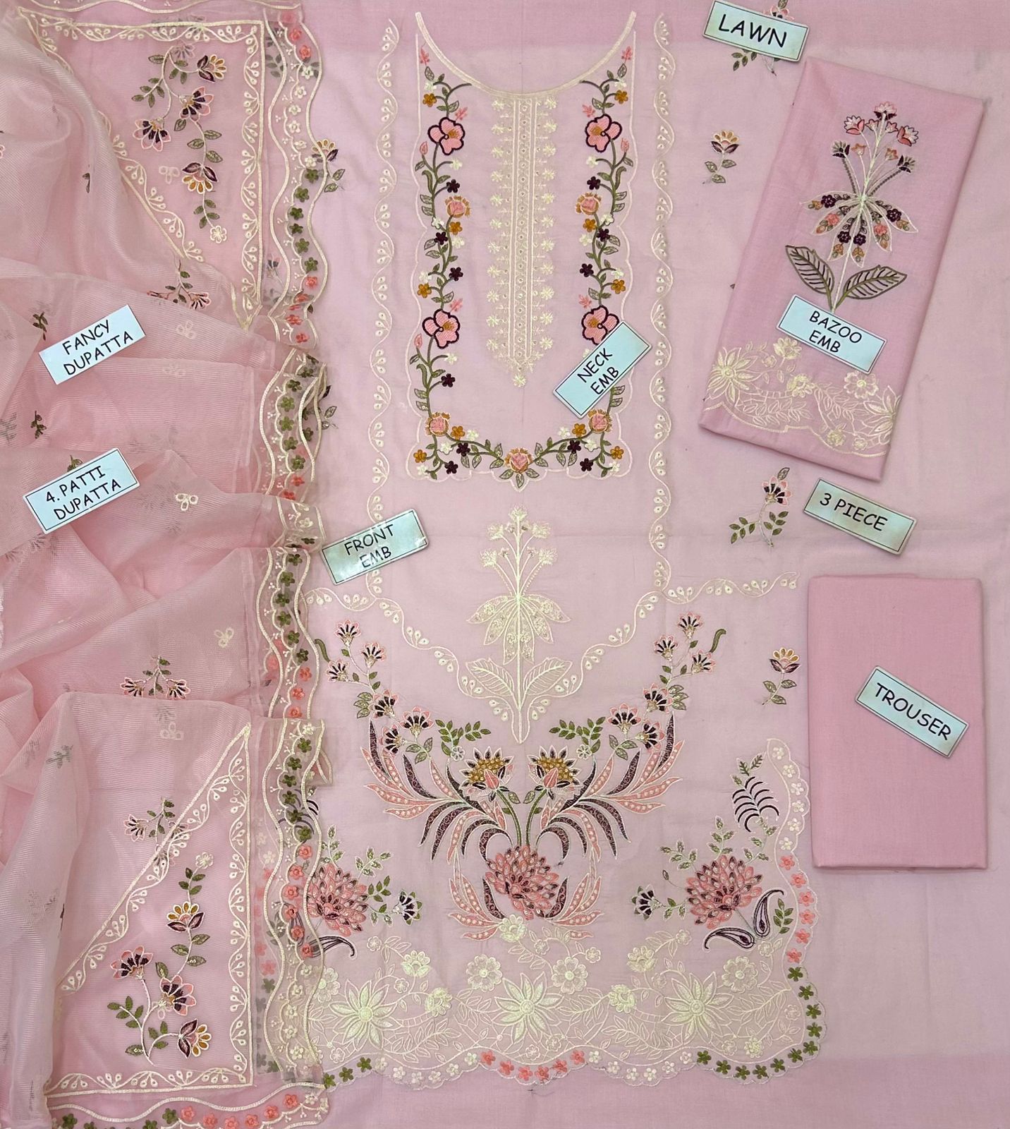 3pc Unstitched Pure Lawn Heavy Embroidered Suit