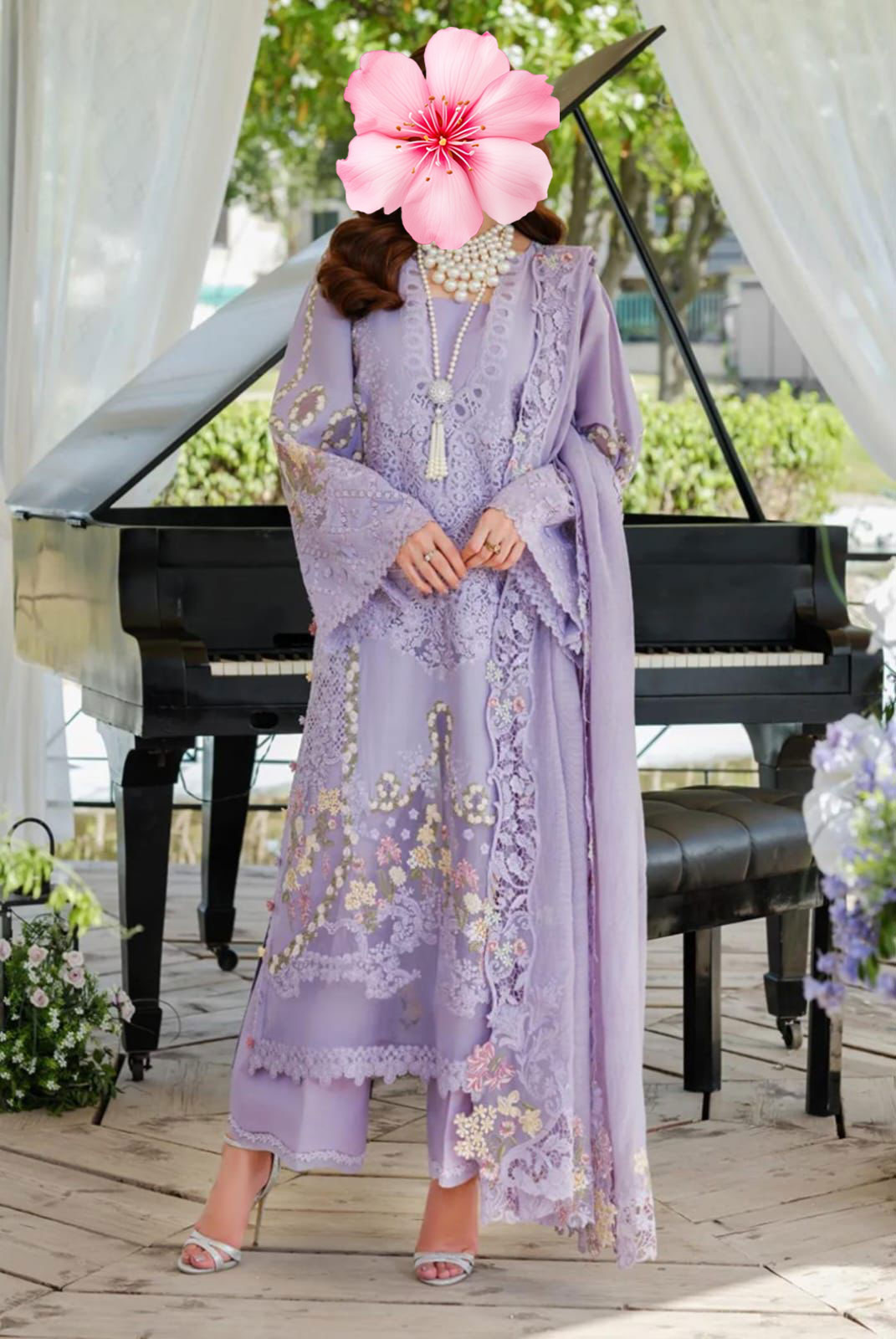 3pc Unstitched Pure Lawn Heavy Embroidered Suit