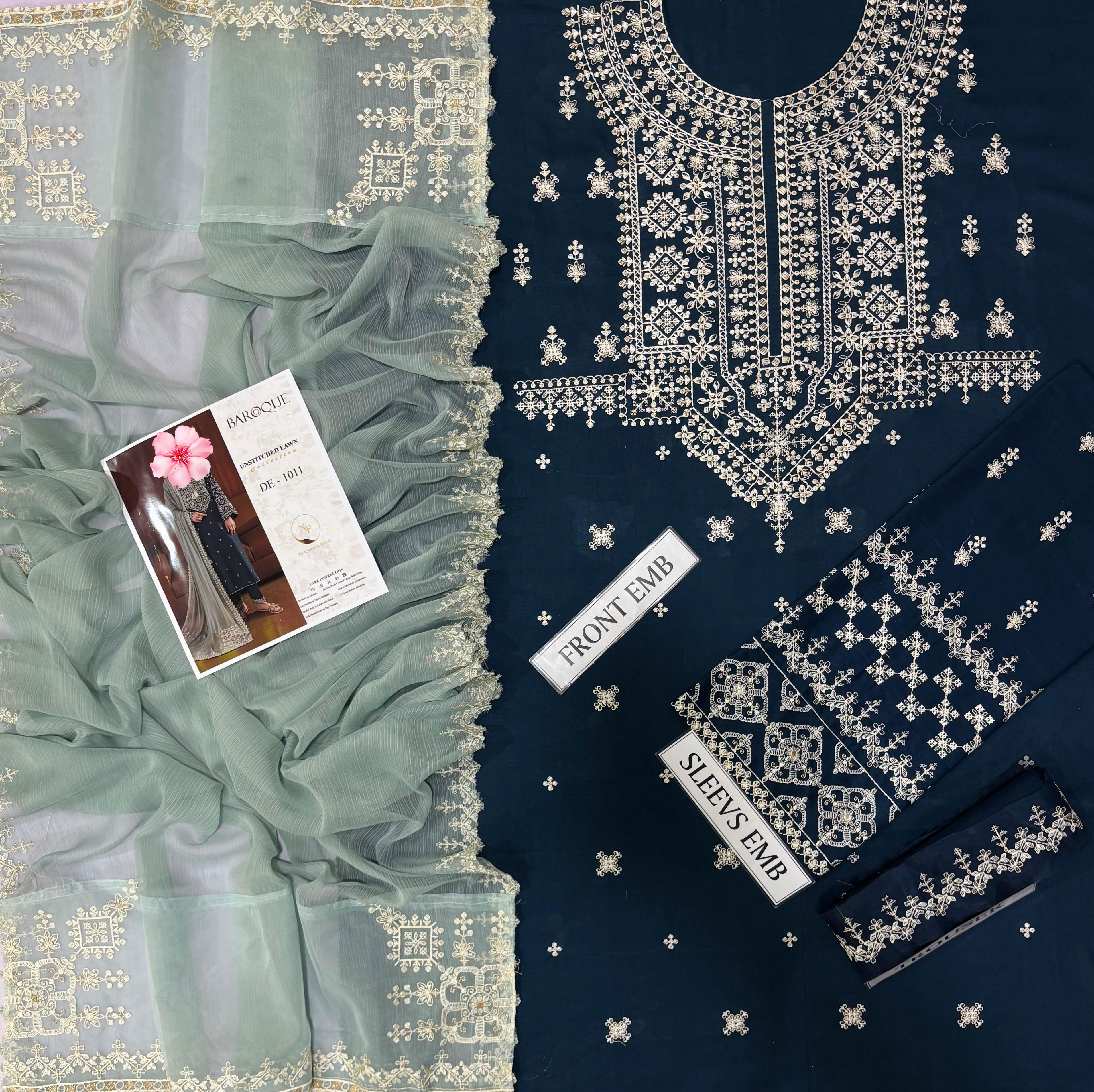 3pc Unstitched Pure Lawn Embroidered Suit