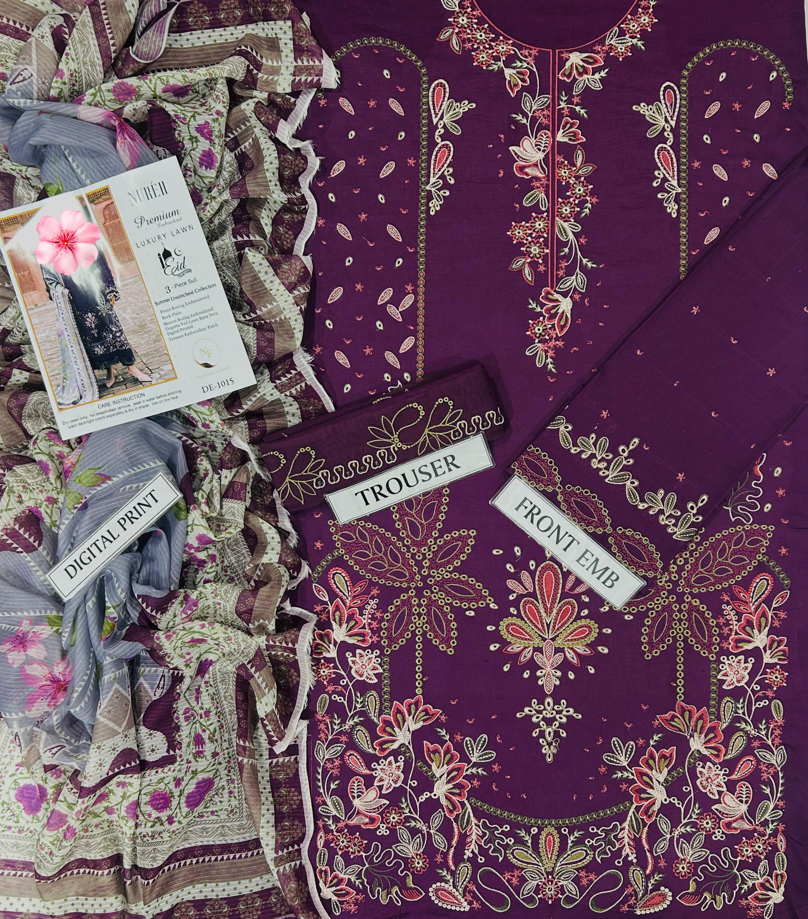 3pc Unstitched Pure Lawn Heavy Embroidered Suit