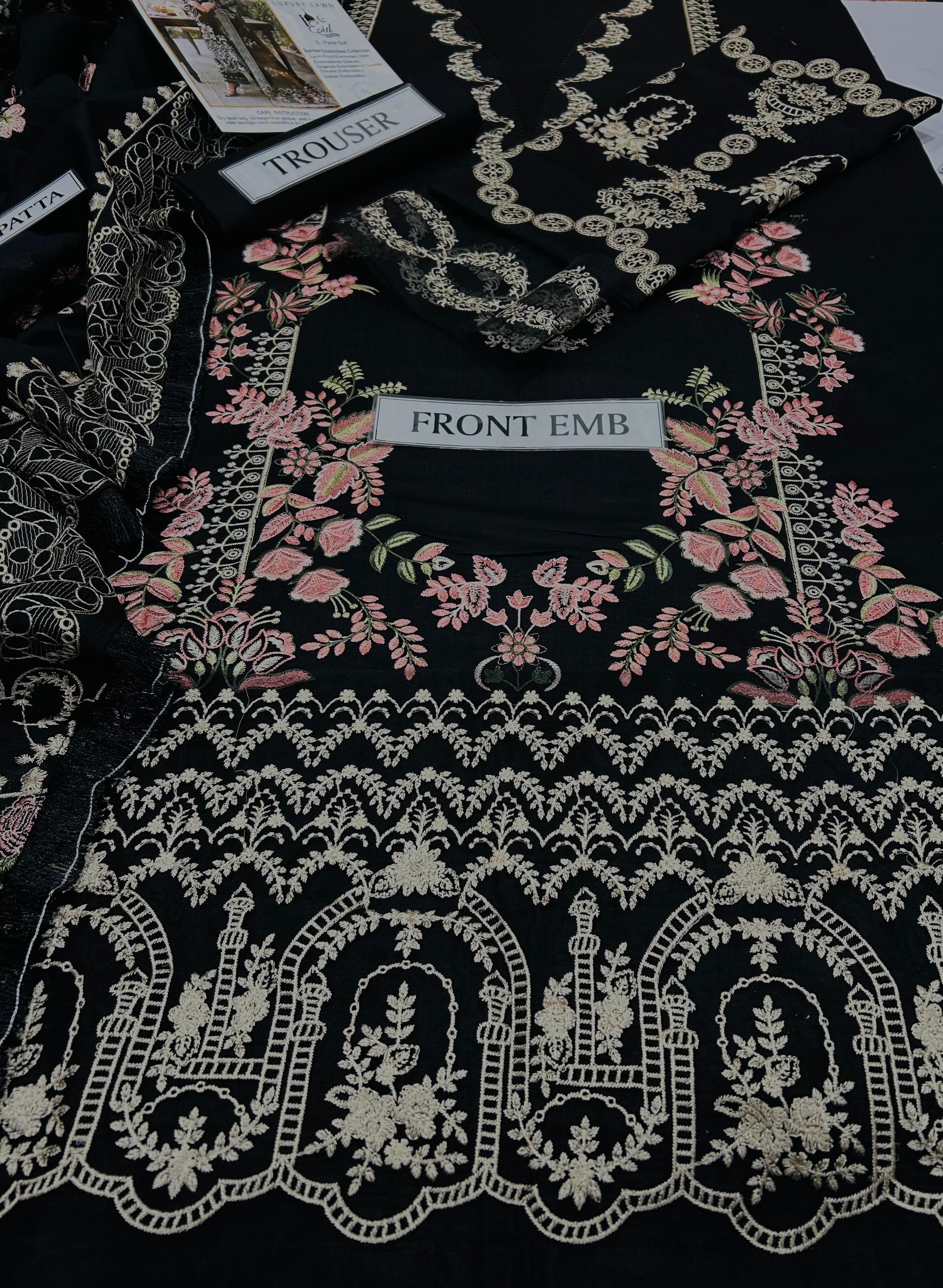 3pc Unstitched Pure Lawn Heavy Embroidered Suit