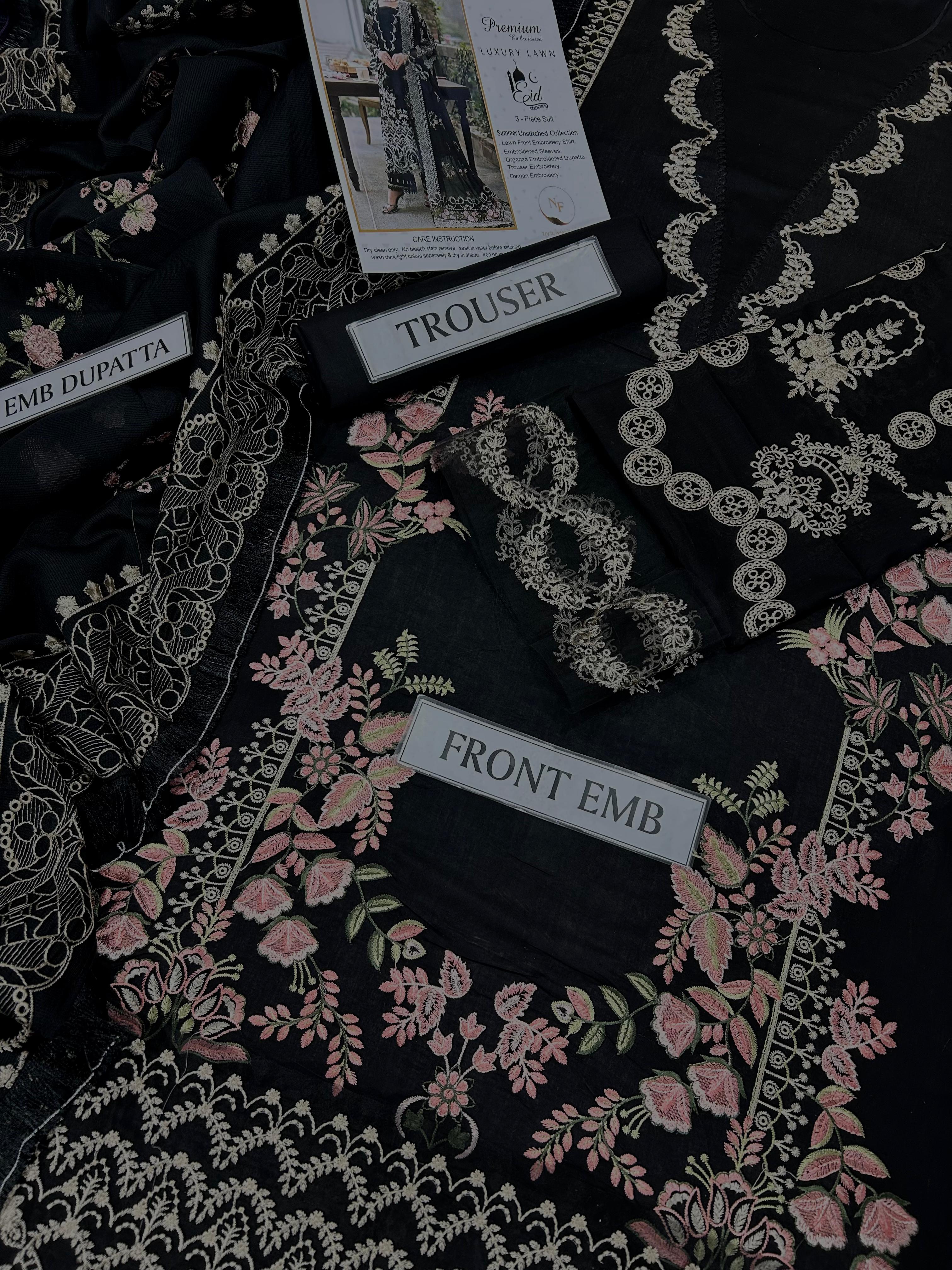 3pc Unstitched Pure Lawn Heavy Embroidered Suit