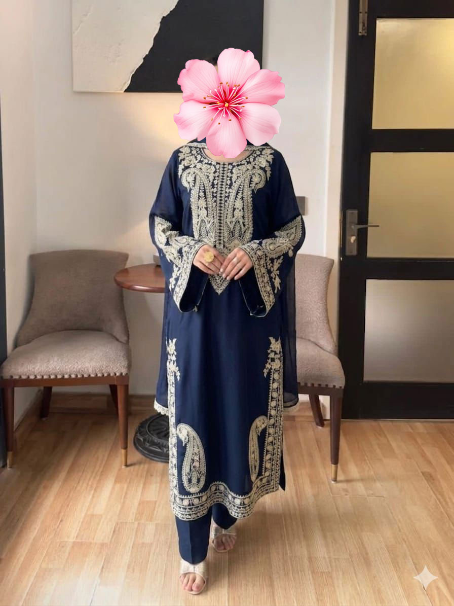 3pc Unstitched Pure Lawn Heavy Thread Embroidered Suit