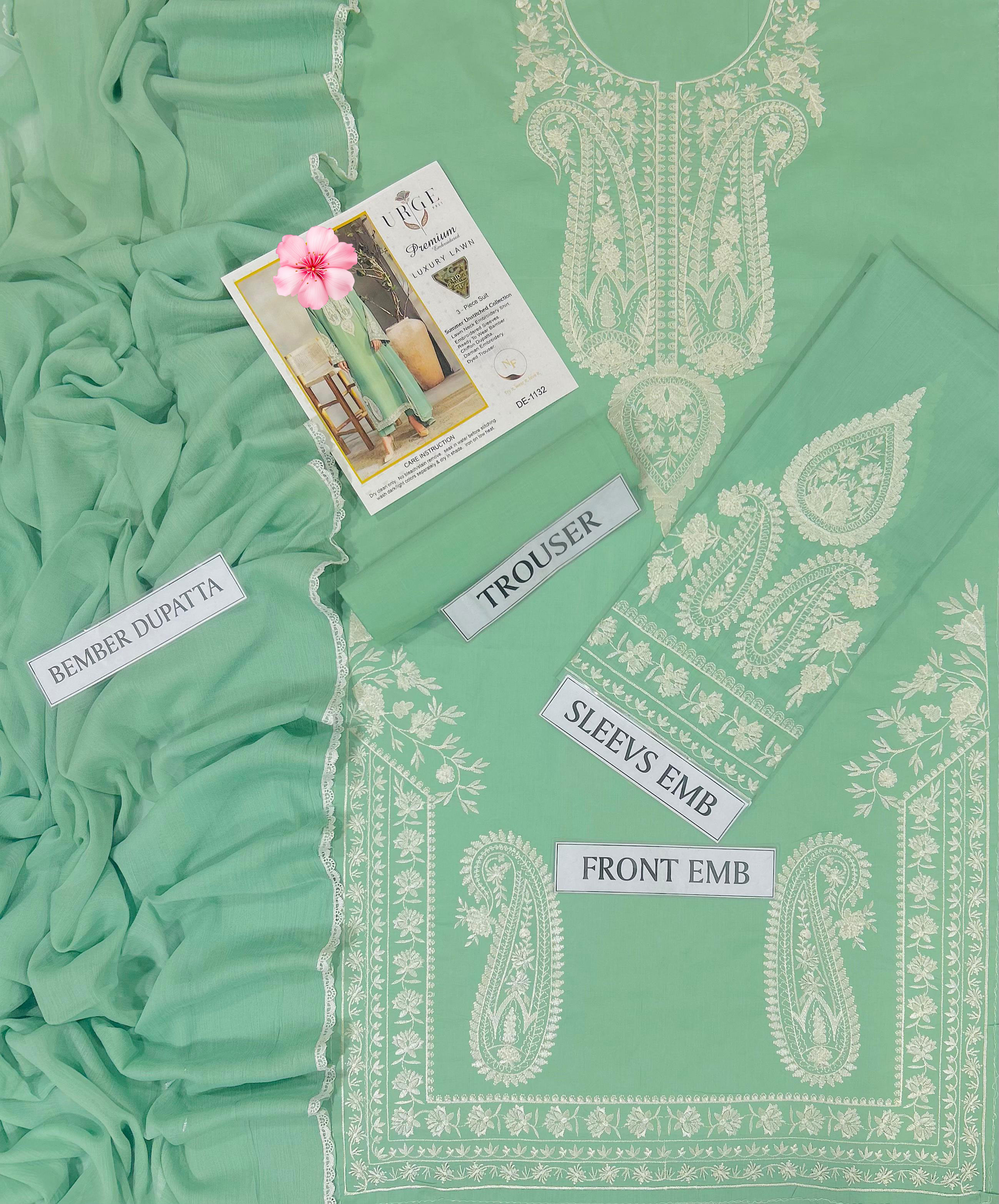 3pc Unstitched Pure Lawn Heavy Thread Embroidered Suit