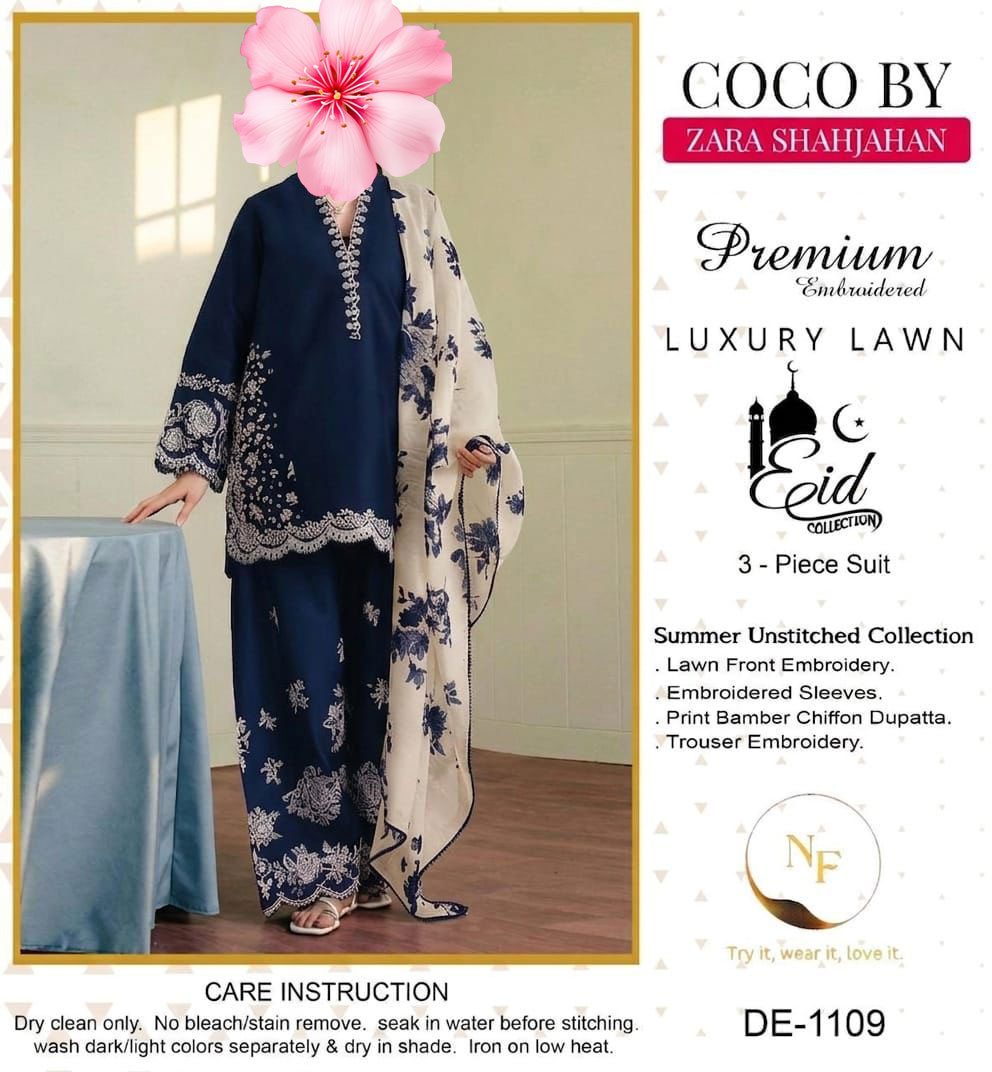 3pc Unstitched Pure Lawn Heavy Thread Embroidered Suit