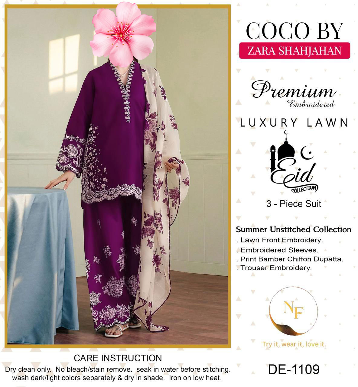 3pc Unstitched Pure Lawn Heavy Thread Embroidered Suit