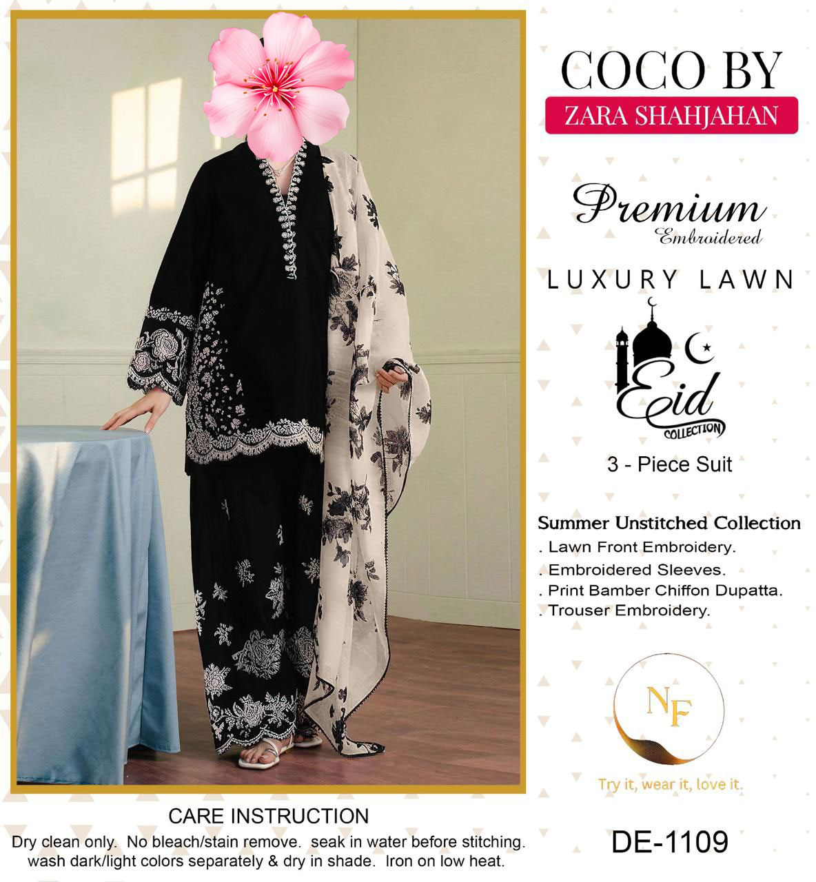 3pc Unstitched Pure Lawn Heavy Thread Embroidered Suit