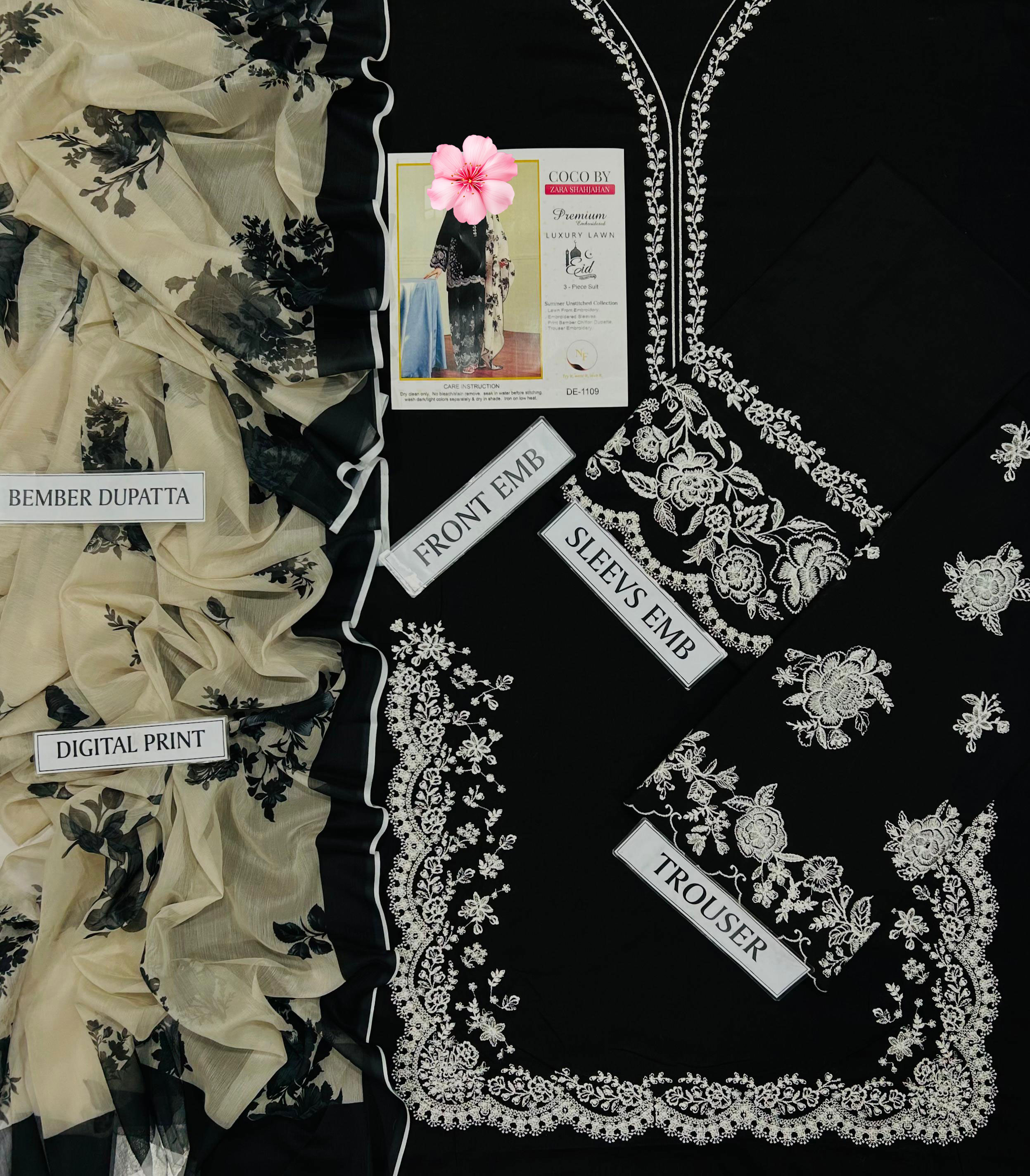 3pc Unstitched Pure Lawn Heavy Thread Embroidered Suit