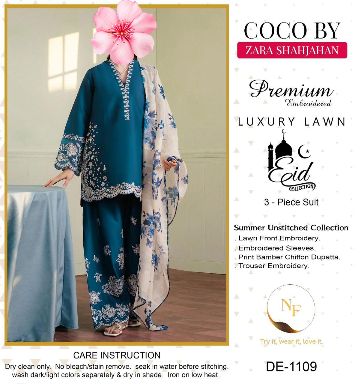 3pc Unstitched Pure Lawn Heavy Thread Embroidered Suit