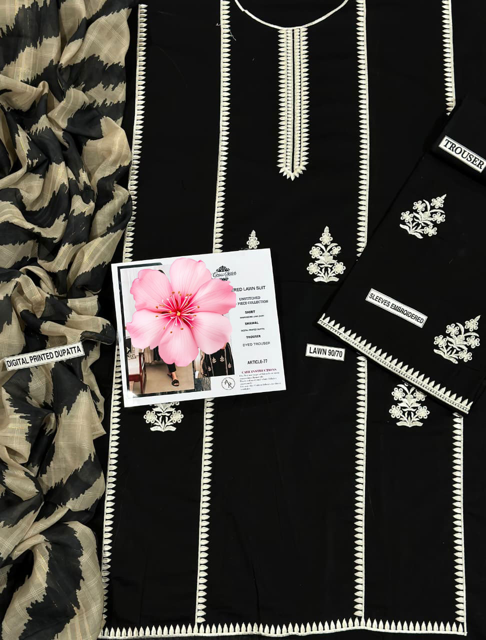 3pc Unstitched Pure Lawn Heavy Embroidered Suit